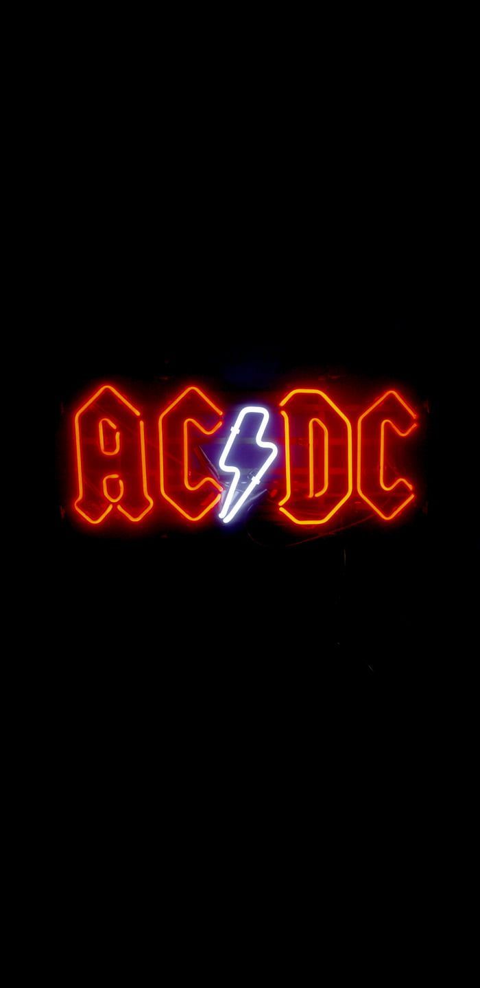 AC/DC, Neonlogo, Rot, Schwarzer Hintergrund, Wallpaper