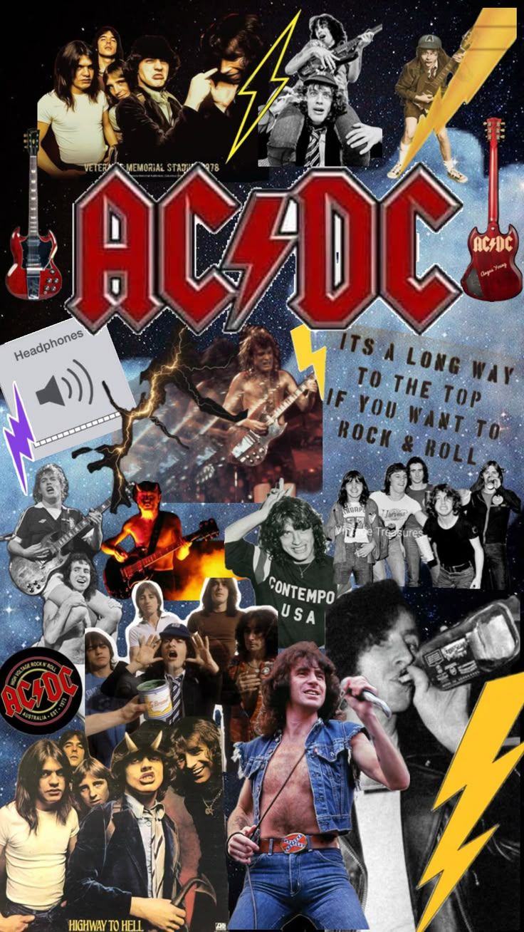 AC/DC, Collage, Angus Young, Blitze, Rockband, HD, Hintergrundbild fürs Handy