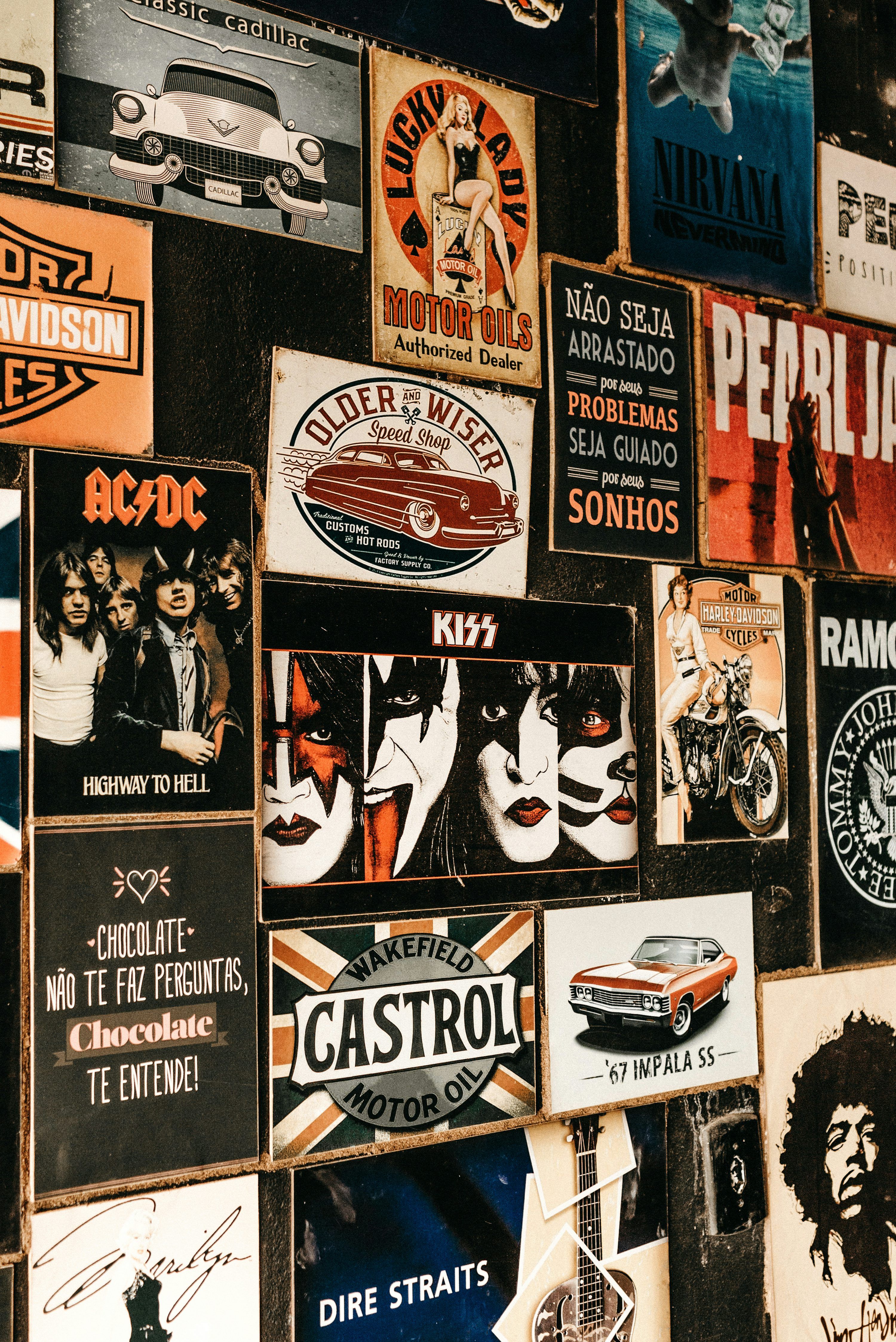 AC/DC, KISS, Collage, Poster, Retro, QHD+, iPad-Hintergrundbild