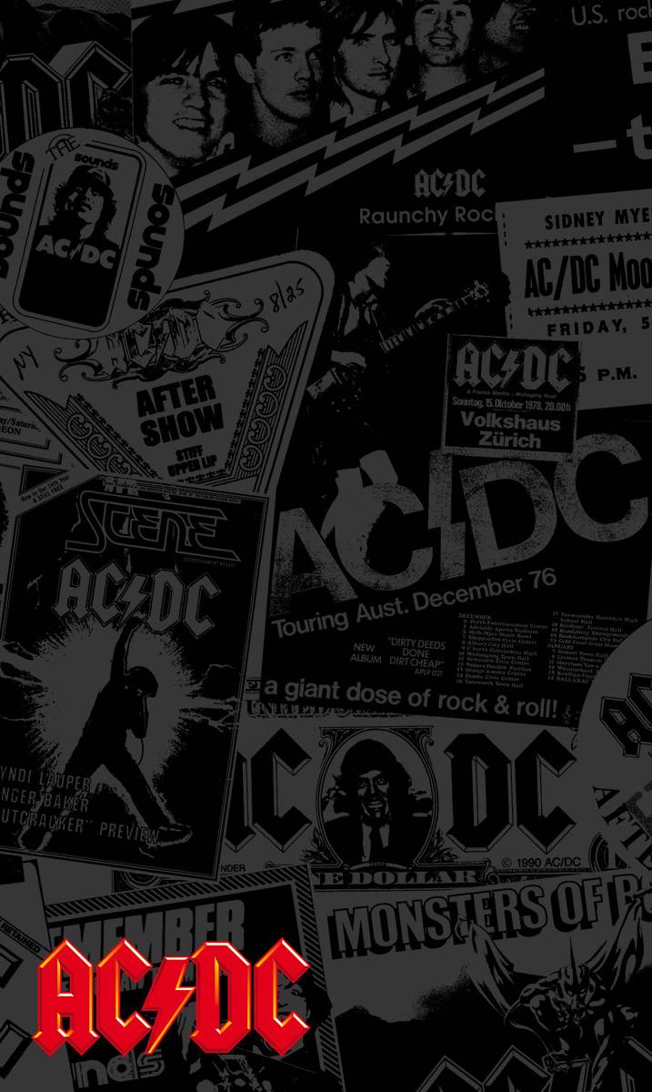 AC/DC, Logos, Schwarz, Collage, Hintergrundbild für iPhone und Android