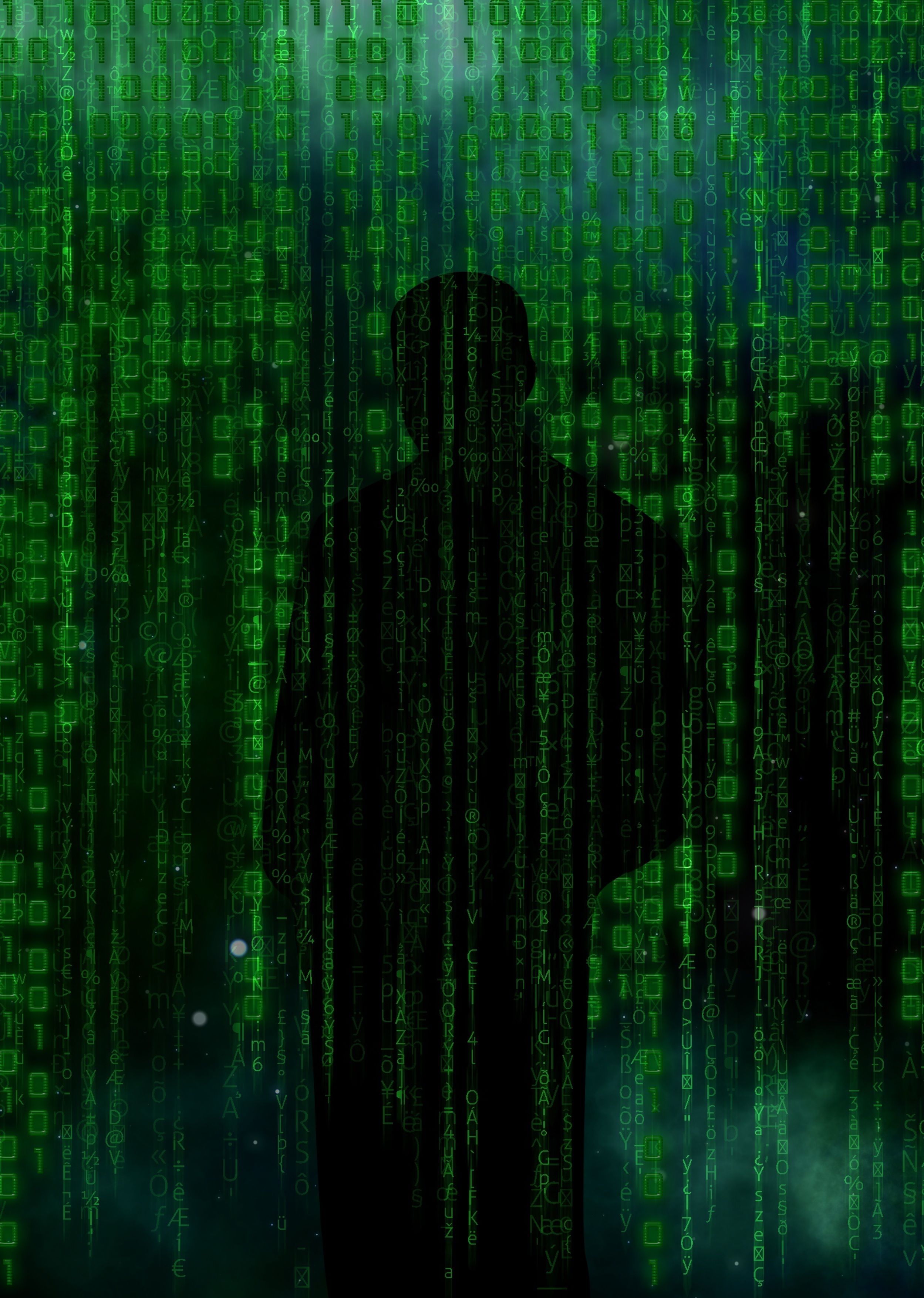 Matrix-Code, Silhouette, Grün, Digitaler Regen, Dunkel, Hintergrundbild für iPad und Tablet