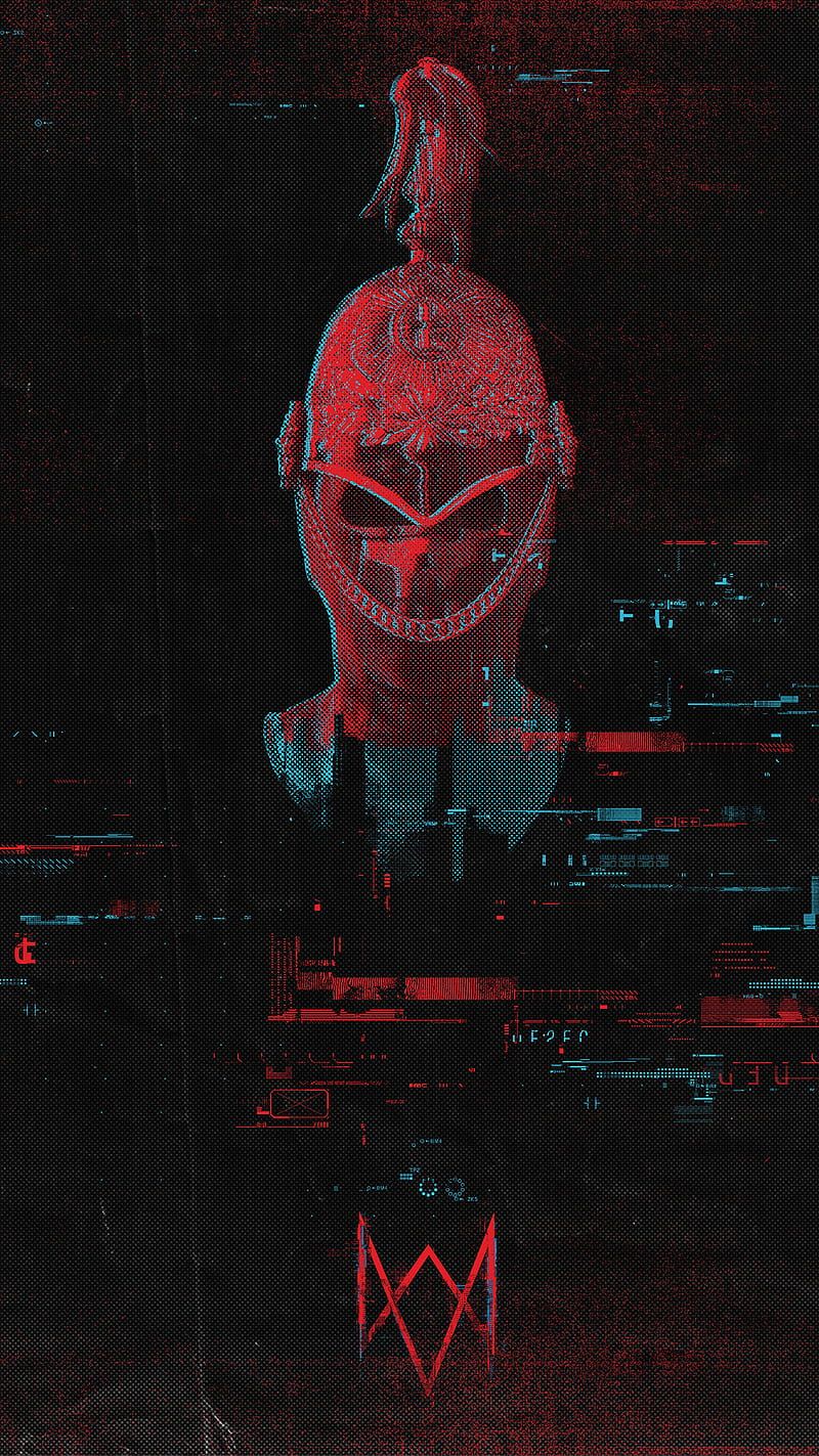 Watch Dogs, Maske, Rot, Glitch, Dunkel, HD, Handy-Hintergrund im Hochformat