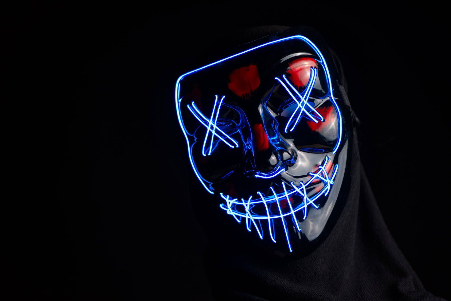 Purge-Maske, LED-Maske, Neon, Blau, Kapuze, Full HD, Desktop-Hintergrund für Windows