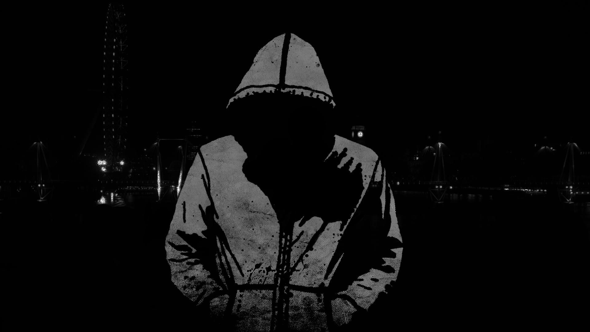 Kapuzenpullover, Silhouette, Gesichtslos, Schwarz-Weiß, Dunkel, 1920x1080, PC-Hintergrundbild