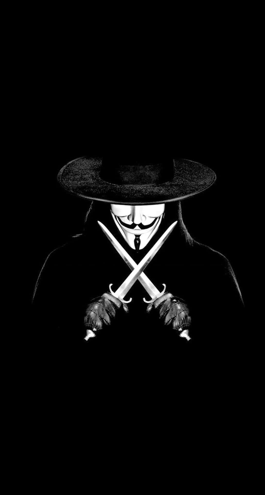 V wie Vendetta, Hut, Dolche, Silhouette, Schwarzer Hintergrund, Sperrbildschirm fürs iPhone