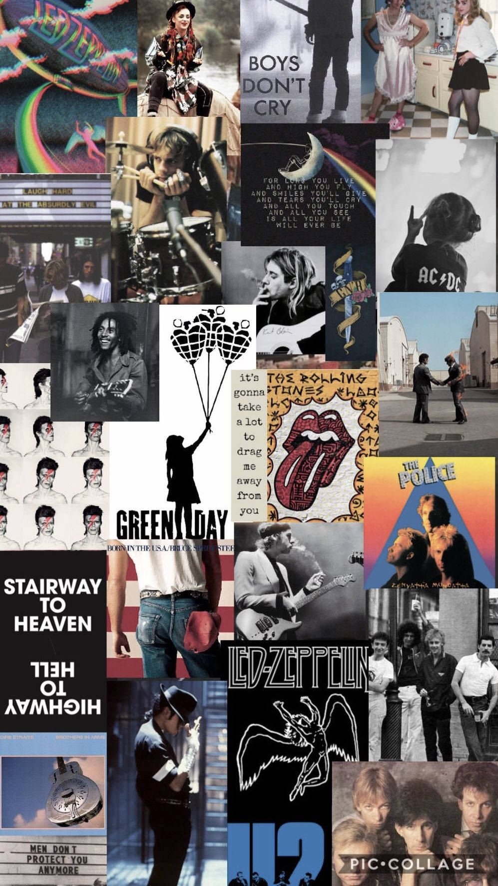 The Rolling Stones, Pink Floyd, Led Zeppelin, Stairway to Heaven, Collage, Albumcover, HD-Handy-Hintergrundbild