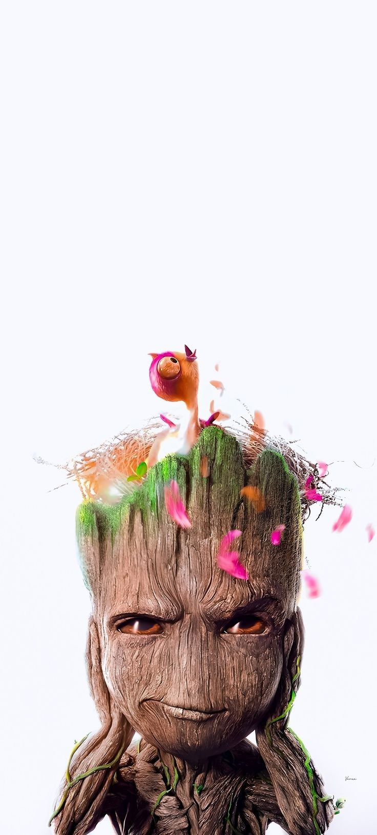 Baby Groot, Groot, Blume, Weißer Hintergrund, Grimmig, HD, Sperrbildschirm fürs iPhone