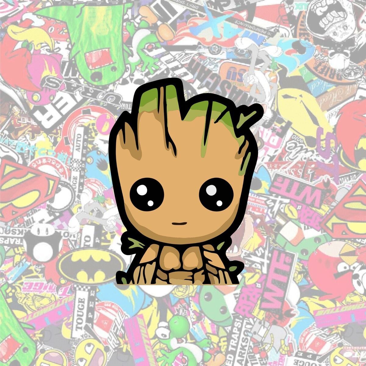 Baby Groot, Groot, Chibi, Sticker-Bomb, Comic, Hintergrundbild für iPad und Tablet