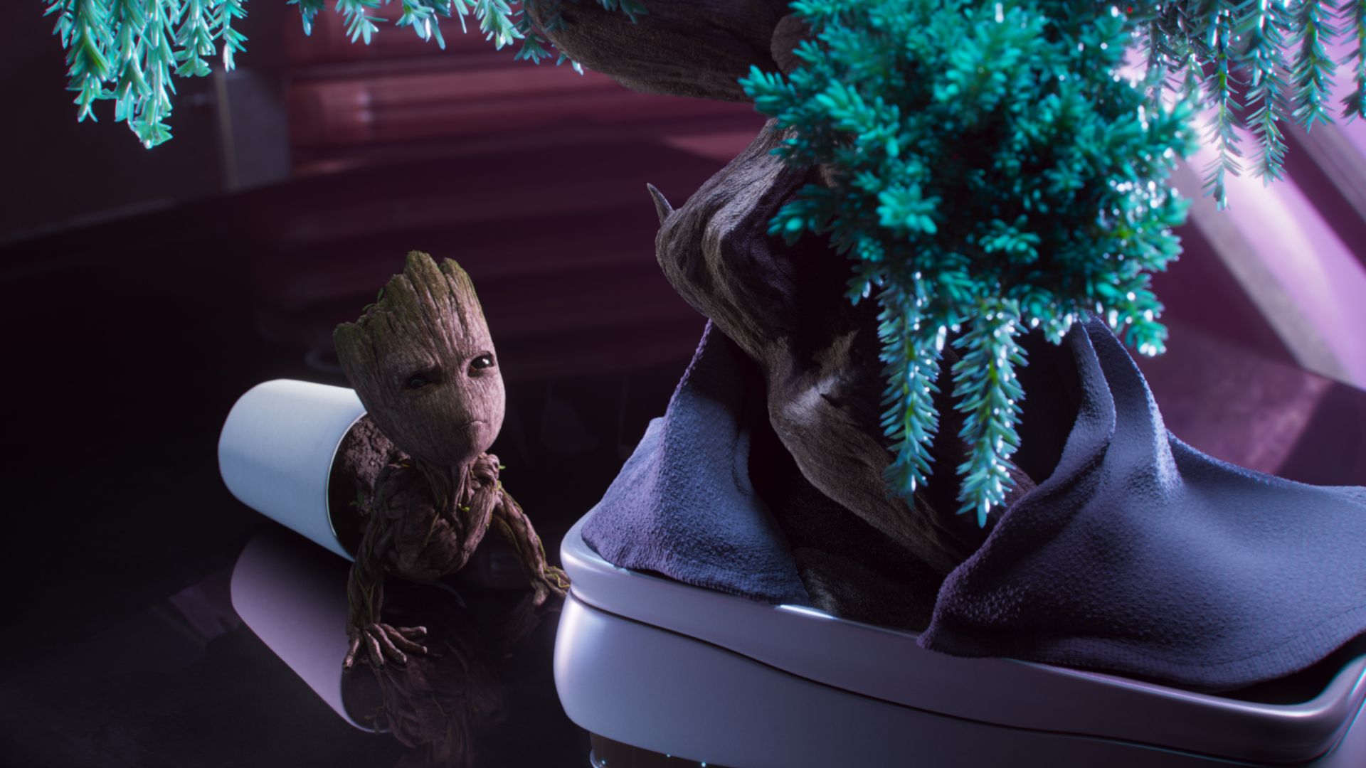 Ich bin Groot, Baby Groot, Marvel, Pflanze, Lila, Full HD 1080p, Desktop-Hintergrundbild