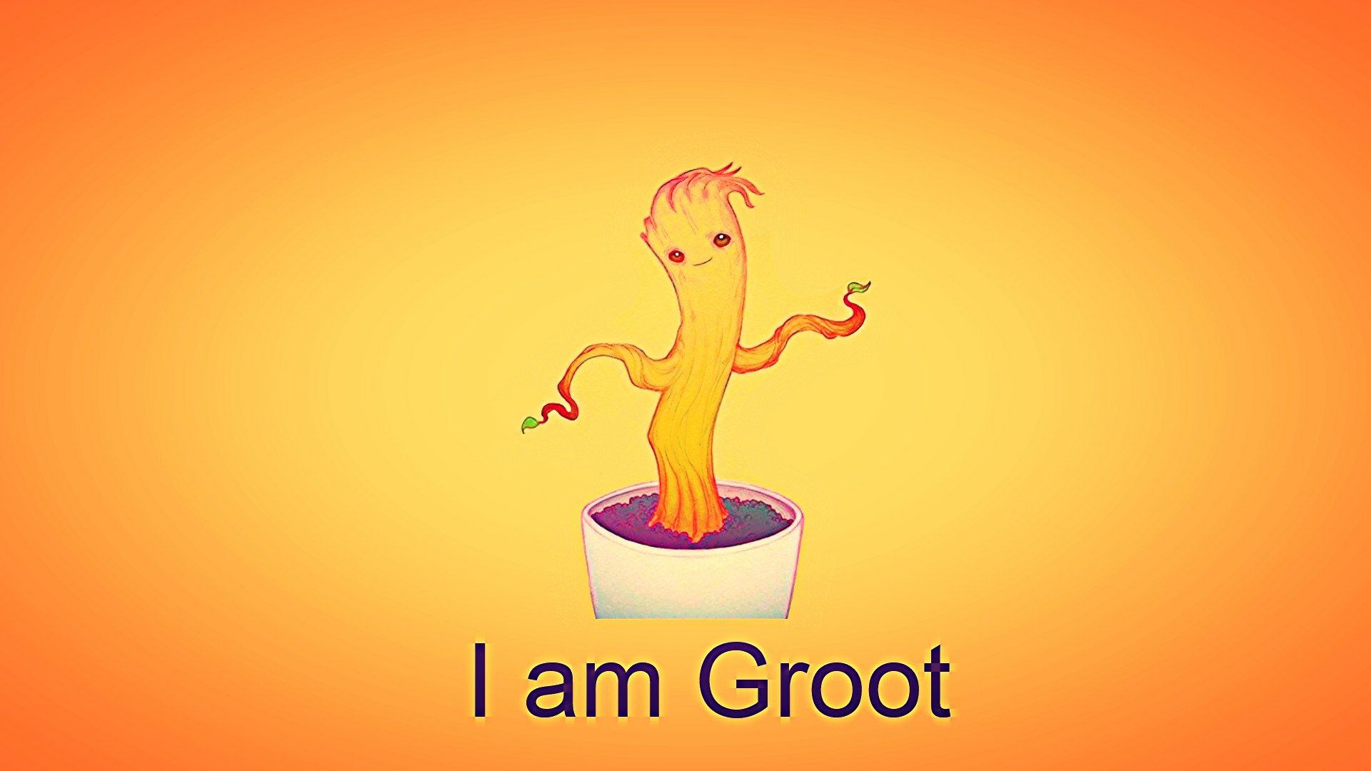I am Groot, Baby Groot, Blumentopf, Orange, Tanzen, Full HD, Desktop-Hintergrund für Windows