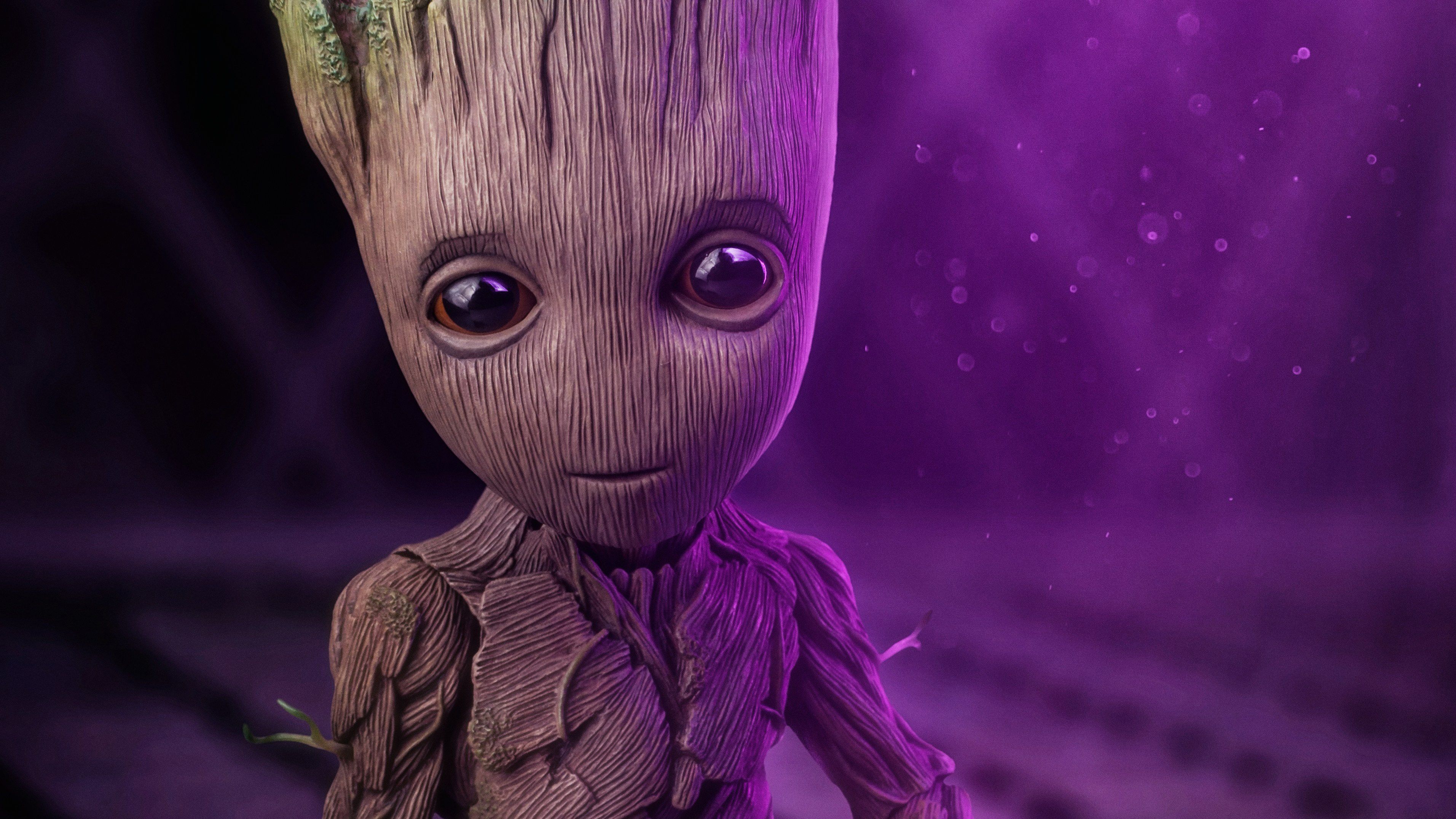 Baby Groot, Groot, Nahaufnahme, Lila, Große Augen, 16:9, 2K-Hintergrundbild für den Desktop