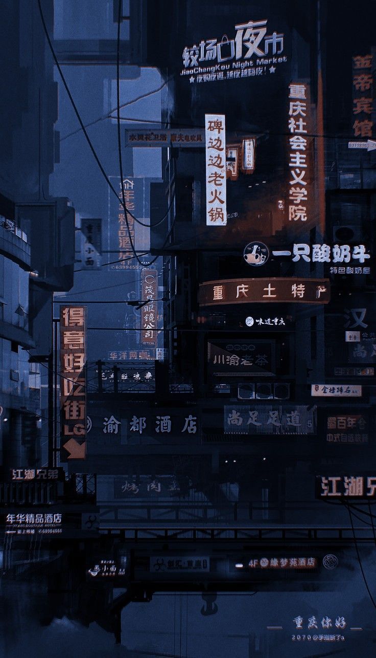 Tokio, Neonschilder, Japanische Schriftzeichen, Nacht, Stadt, Dunkelblau, Android-Hintergrundbild