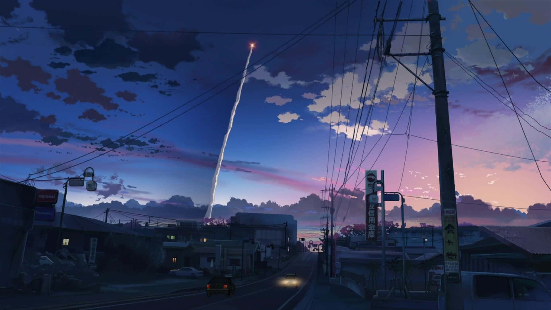Your Name., Makoto Shinkai, Komet, Abendhimmel, Strommasten, Anime, Full HD, Windows-Hintergrundbild
