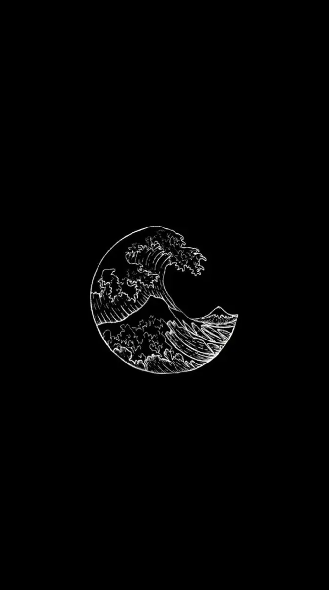 Die große Welle vor Kanagawa, Hokusai, Kreis, Schwarzer Hintergrund, Minimalistisch, Sperrbildschirm