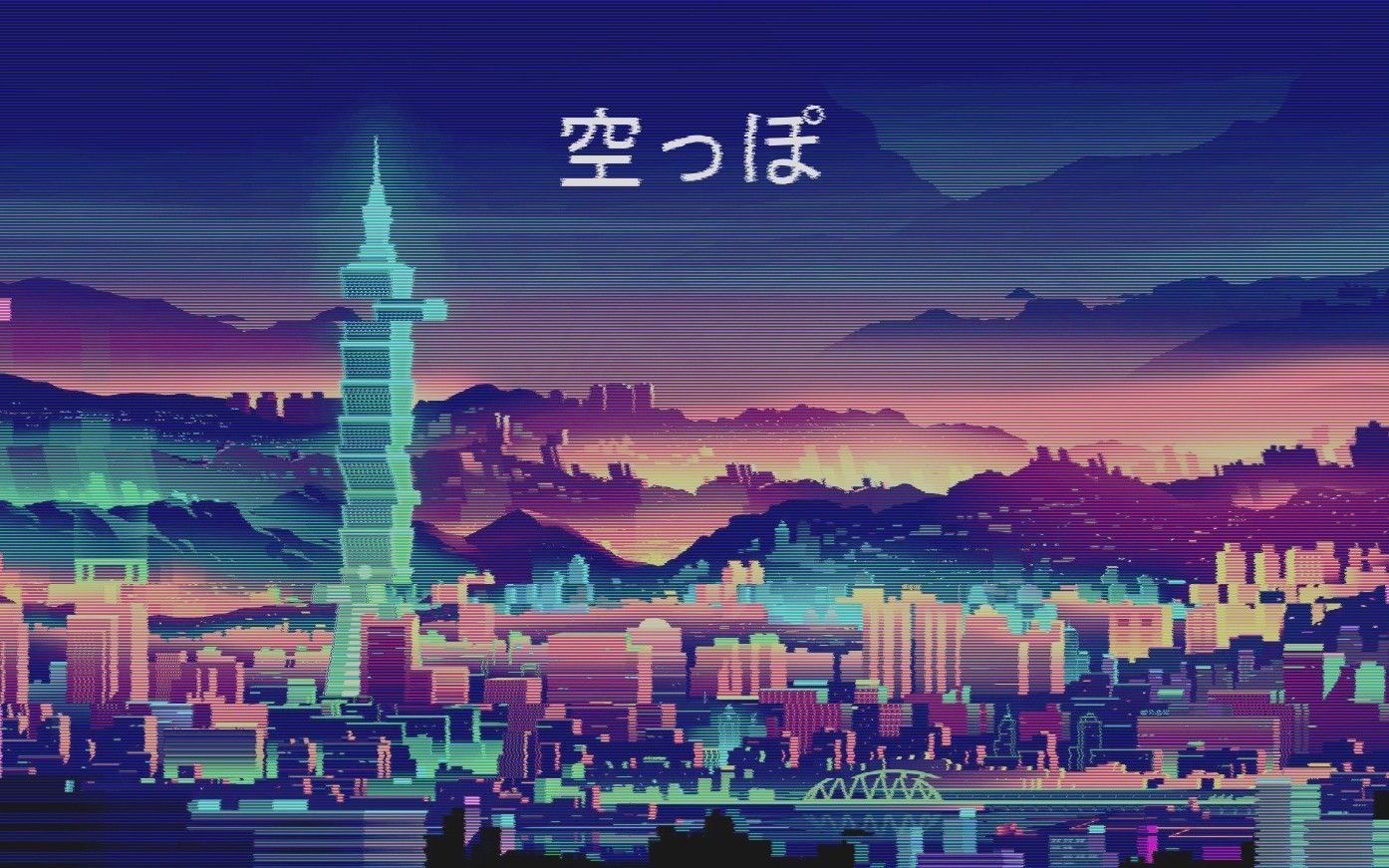 Taipei 101, Skyline, Vaporwave, Japanischer Text, Retro, Neon, HD, Windows-Hintergrundbild