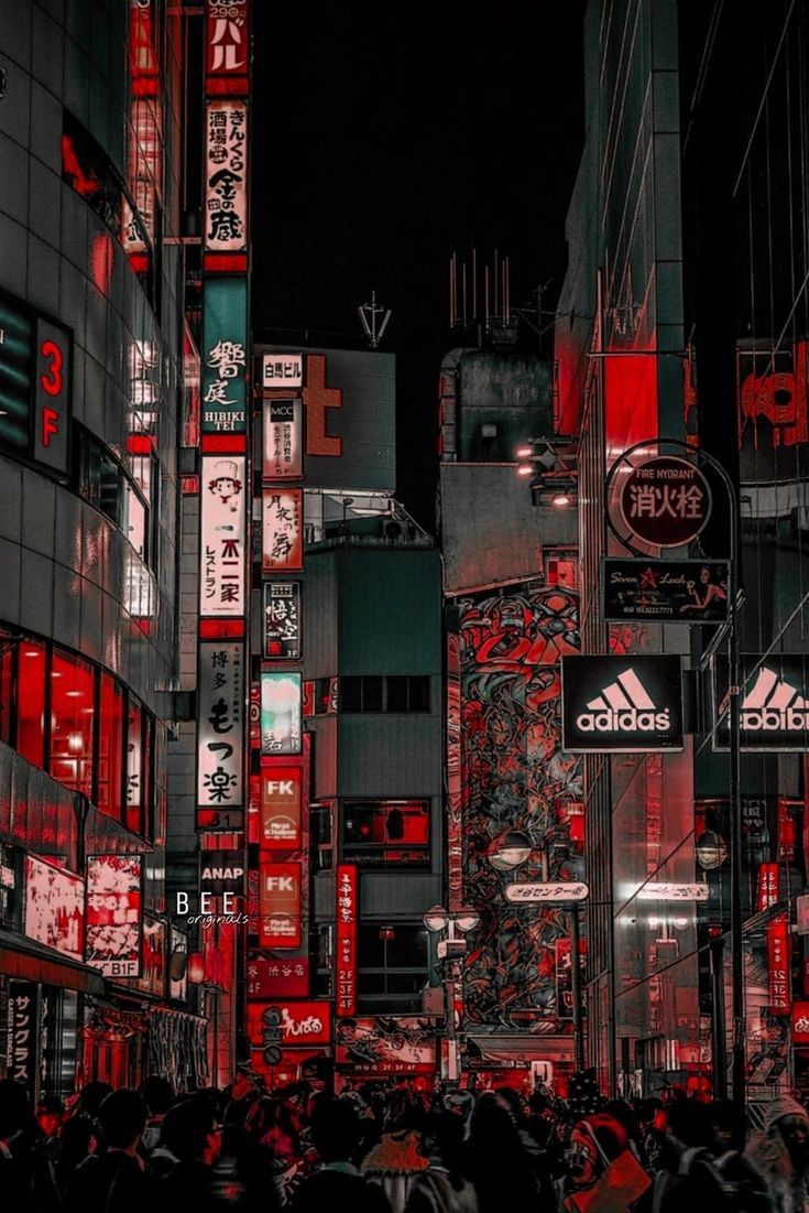 Tokio, Neonschilder, Nacht, Rot, Menschenmenge, Straße, HD, iPad-Hintergrundbild