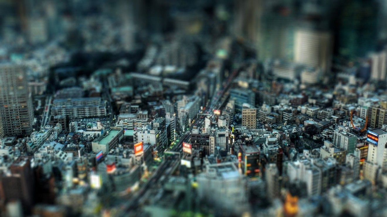 Tilt-Shift, Großstadt, Hochhäuser, Luftaufnahme, Miniatur-Effekt, HD, Breitbild-Hintergrundbild