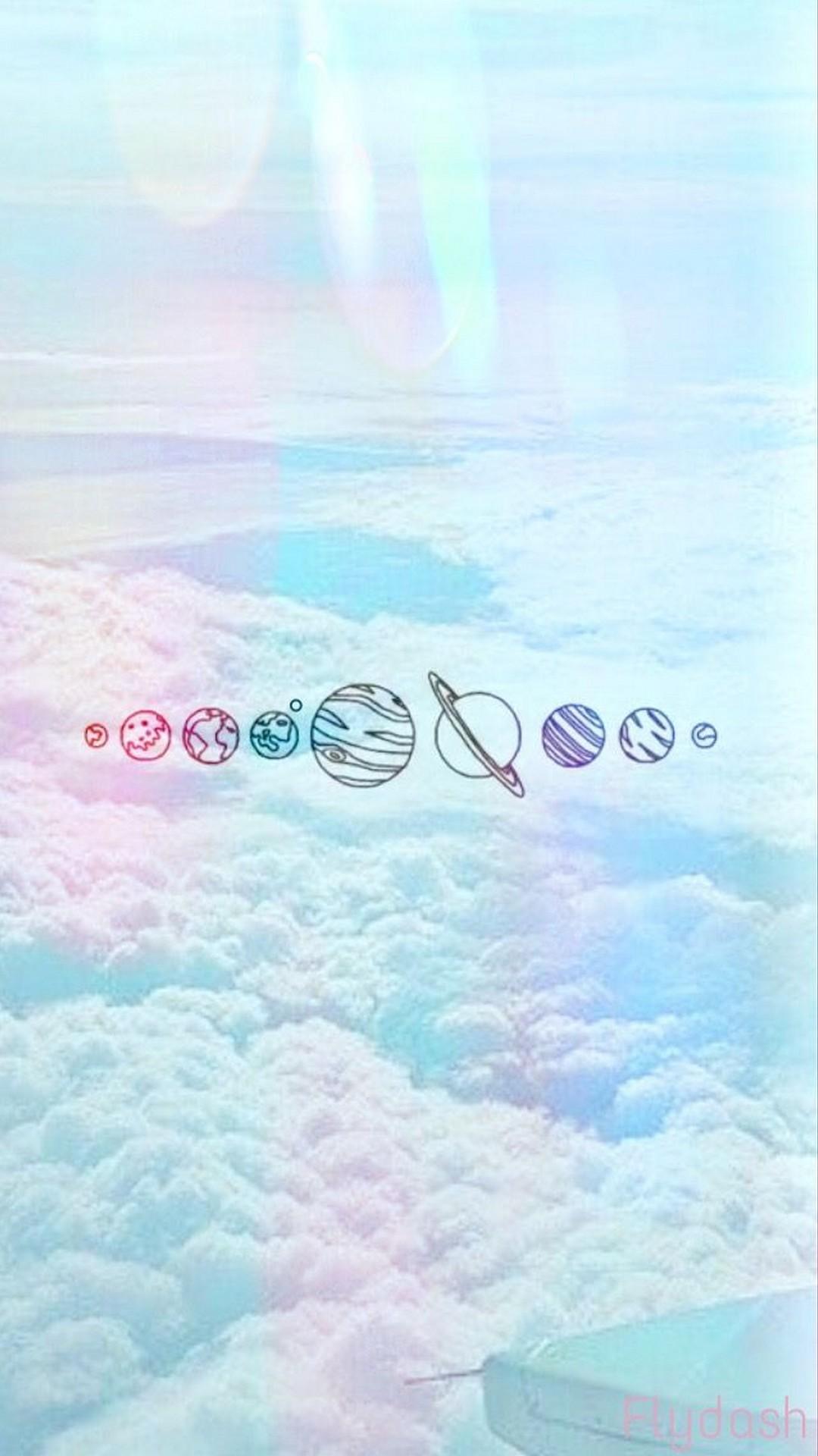 Planeten, Wolken, Pastellhimmel, Aesthetic, Sonnensystem, Full HD, Handy-Hintergrund