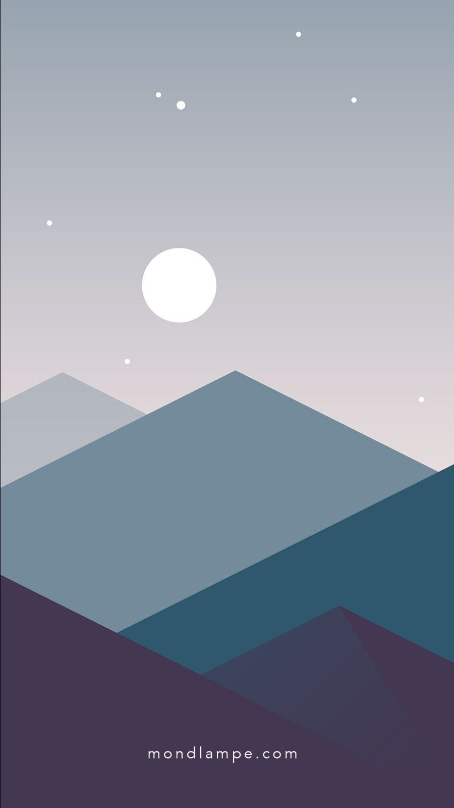 Berge, Vollmond, Flat Design, Minimalistisch, Blaugrau, HD, Sperrbildschirm fürs iPhone
