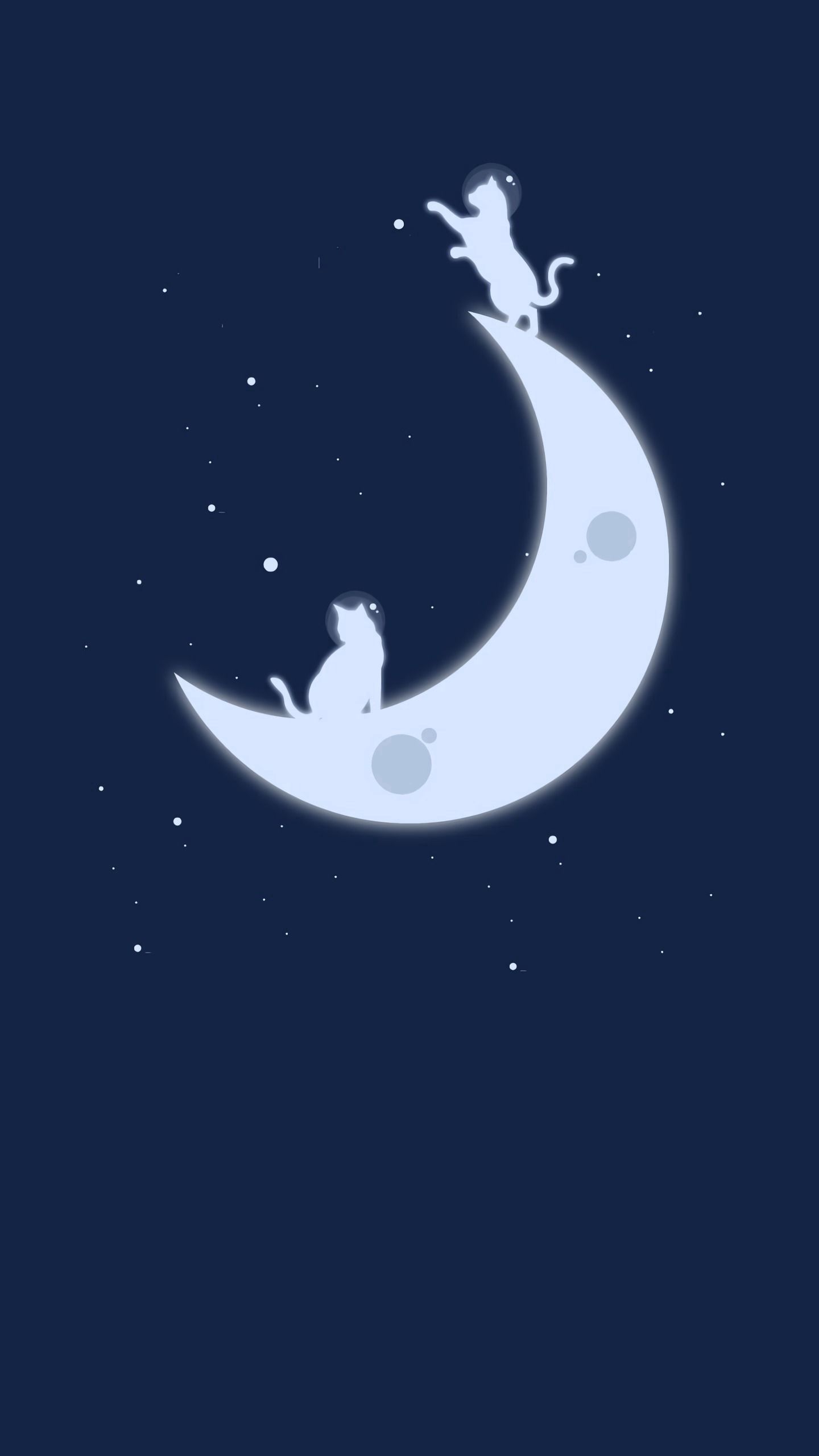 Mondsichel, Katzen, Illustration, Dunkelblau, Niedlich, QHD+, Hintergrundbild fürs Handy
