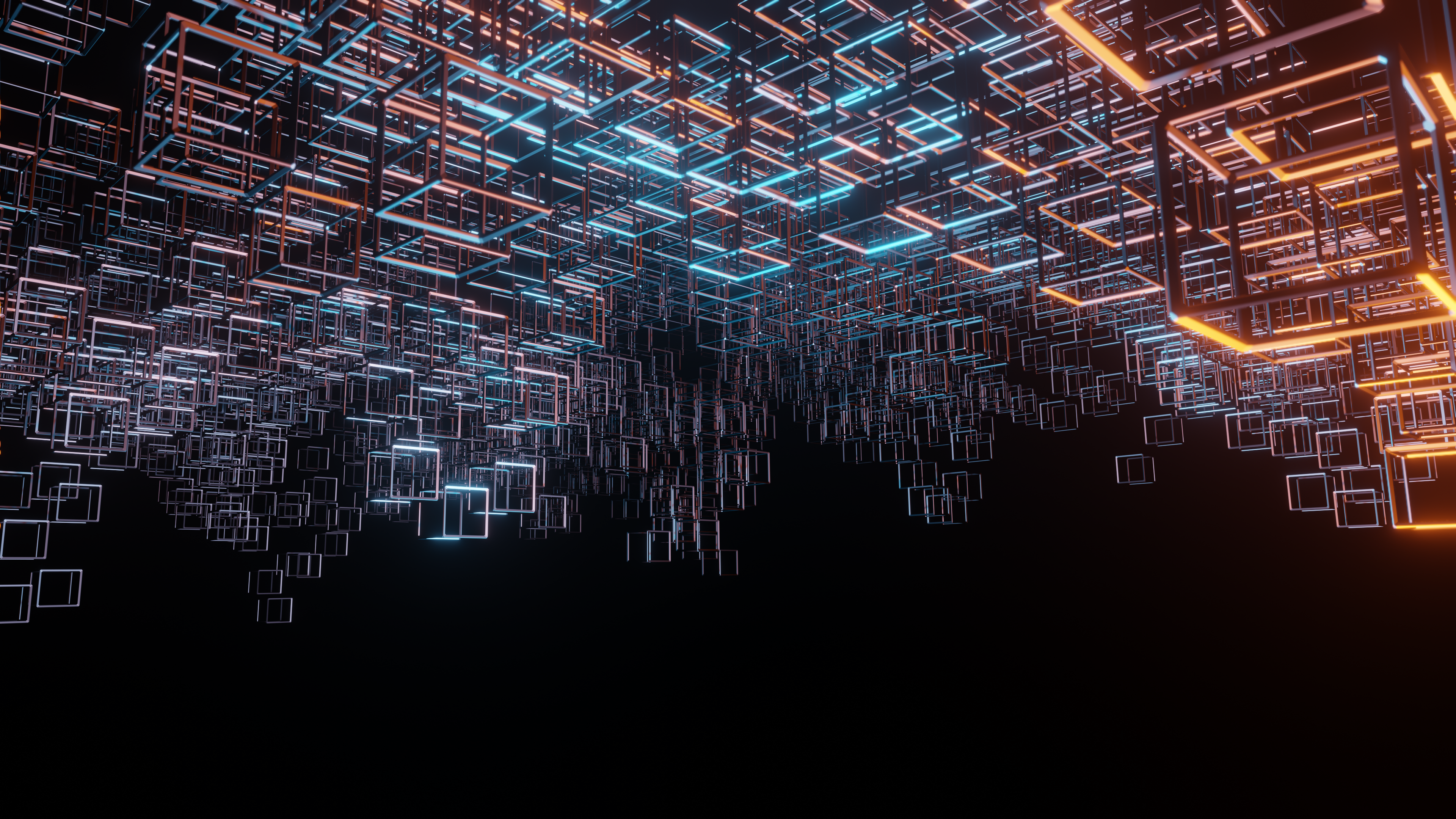 Würfelgitter, Drahtgitter, Perspektive, Dunkel, 3D-Rendering, 4K, PC-Hintergrundbild