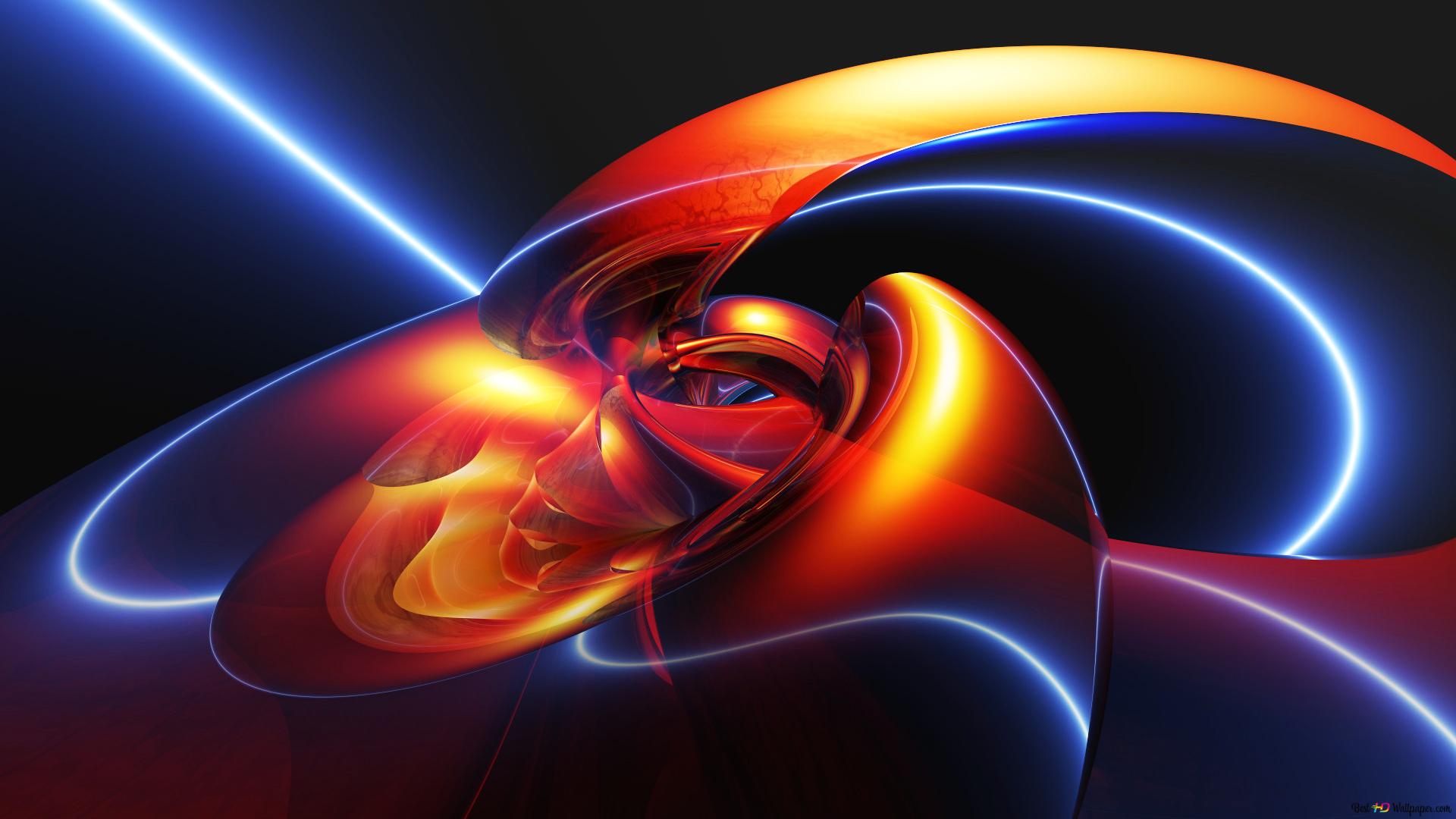 Abstrakte Formen, Orange, Blau, 3D, 16:9, Full-HD-Hintergrundbild für den Desktop