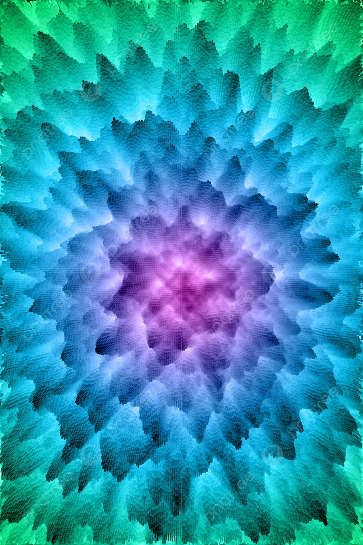 Fraktal, Kristallstruktur, Türkis-Lila, Strahlenförmig, Hochformat, Full HD, Tablet-Hintergrund