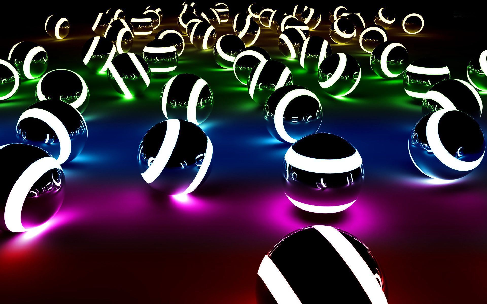 Kugeln, Neonlicht, 3D, Abstrakt, Bunt, 16:10, Full-HD-Hintergrundbild für den Desktop