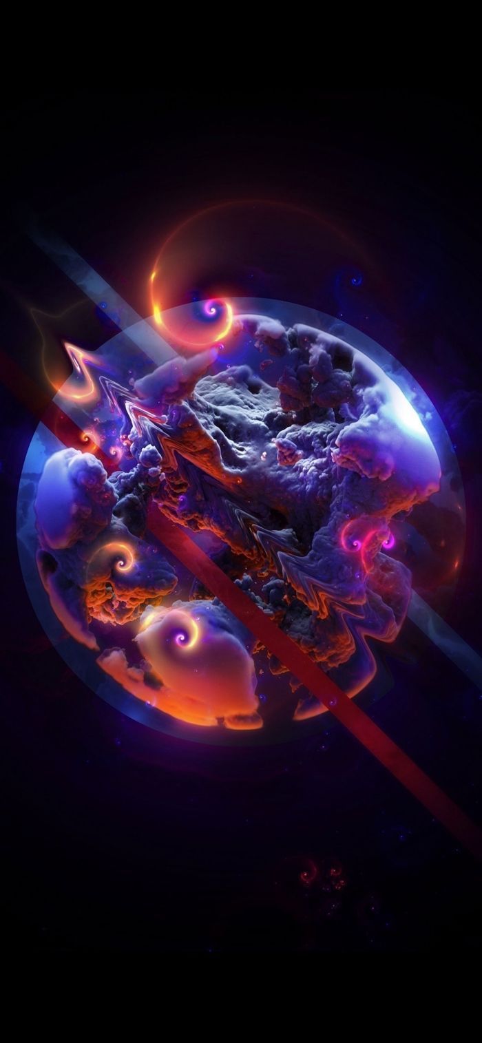 Planet, Abstrakte Kugel, Rot-Blau, Digitale Kunst, Hochformat, Hintergrundbild fürs Handy