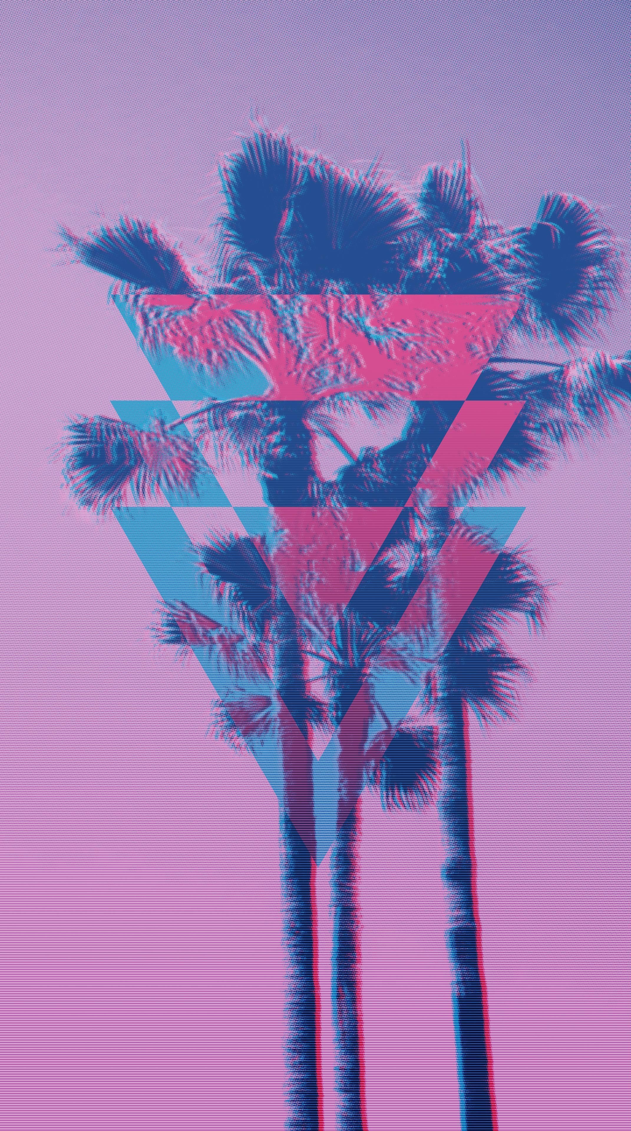 Palmen, Dreiecke, Vaporwave, Rosa, Lila, QHD+, Sperrbildschirm fürs iPhone