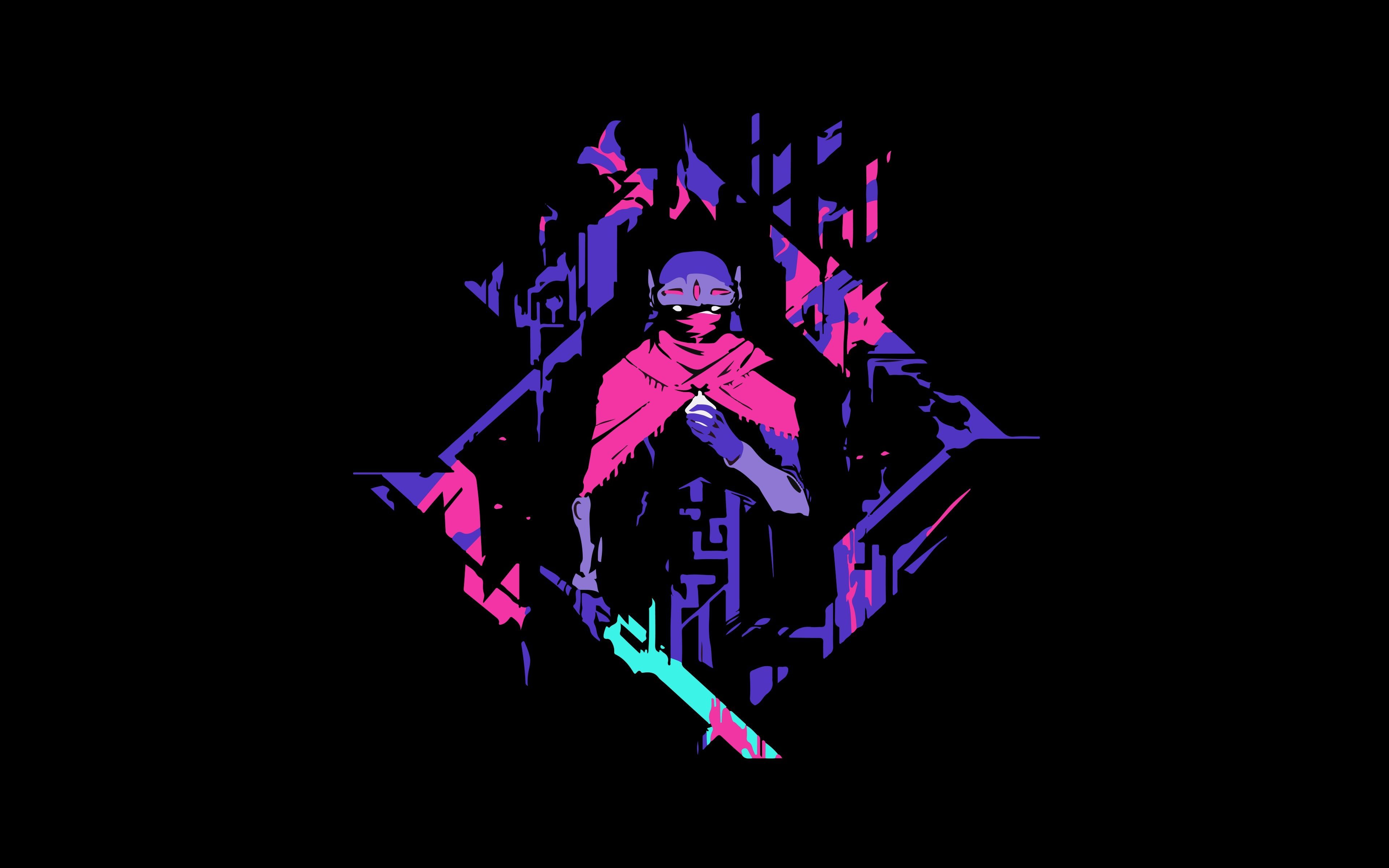 Hyper Light Drifter, Pixel-Art, Neonfarben, Schwarzer Hintergrund, 4K Wallpaper