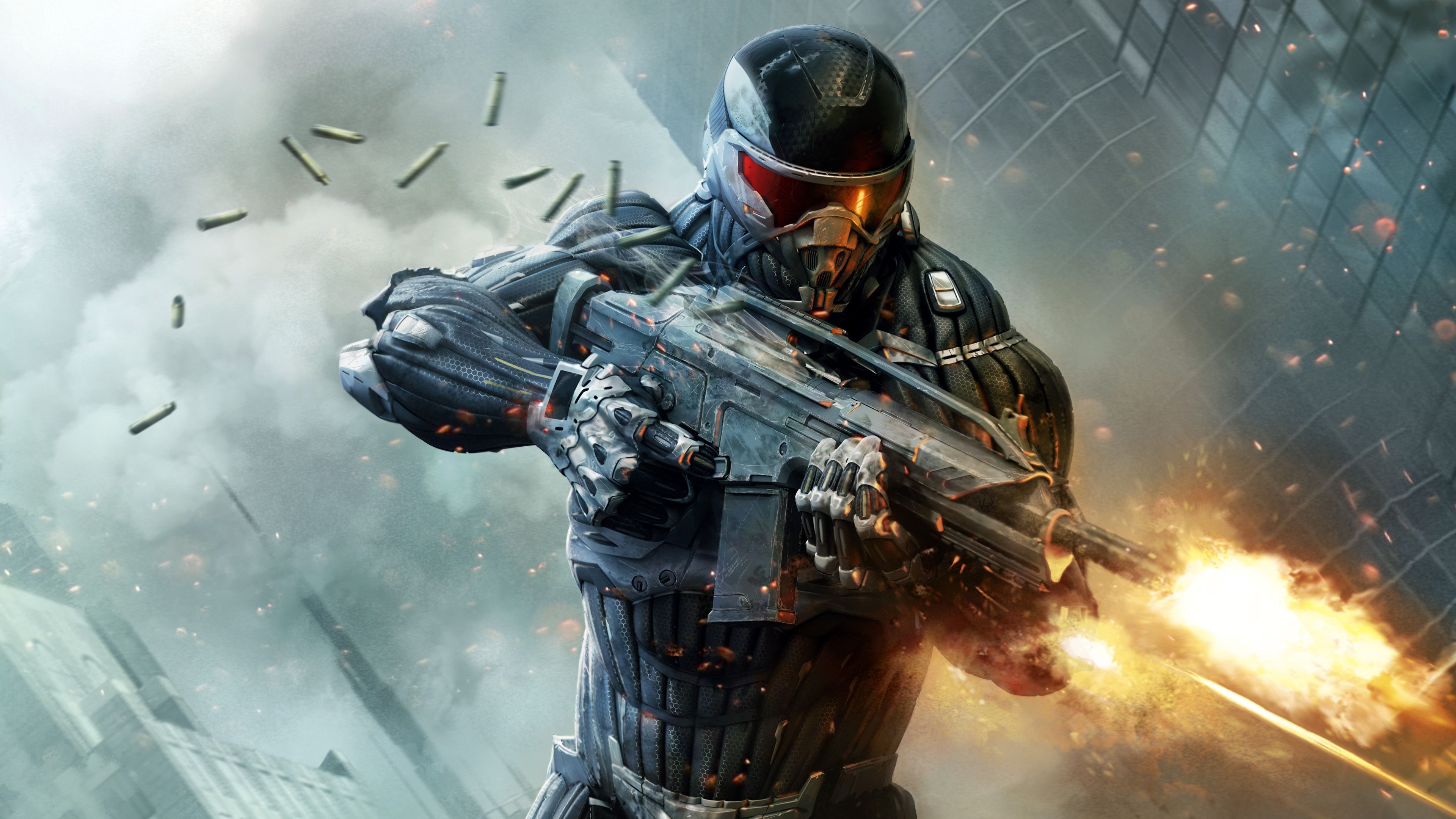 Crysis, Nanosuit, Soldat, Schüsse, Science-Fiction, 4K 2160p, Desktop-Hintergrundbild