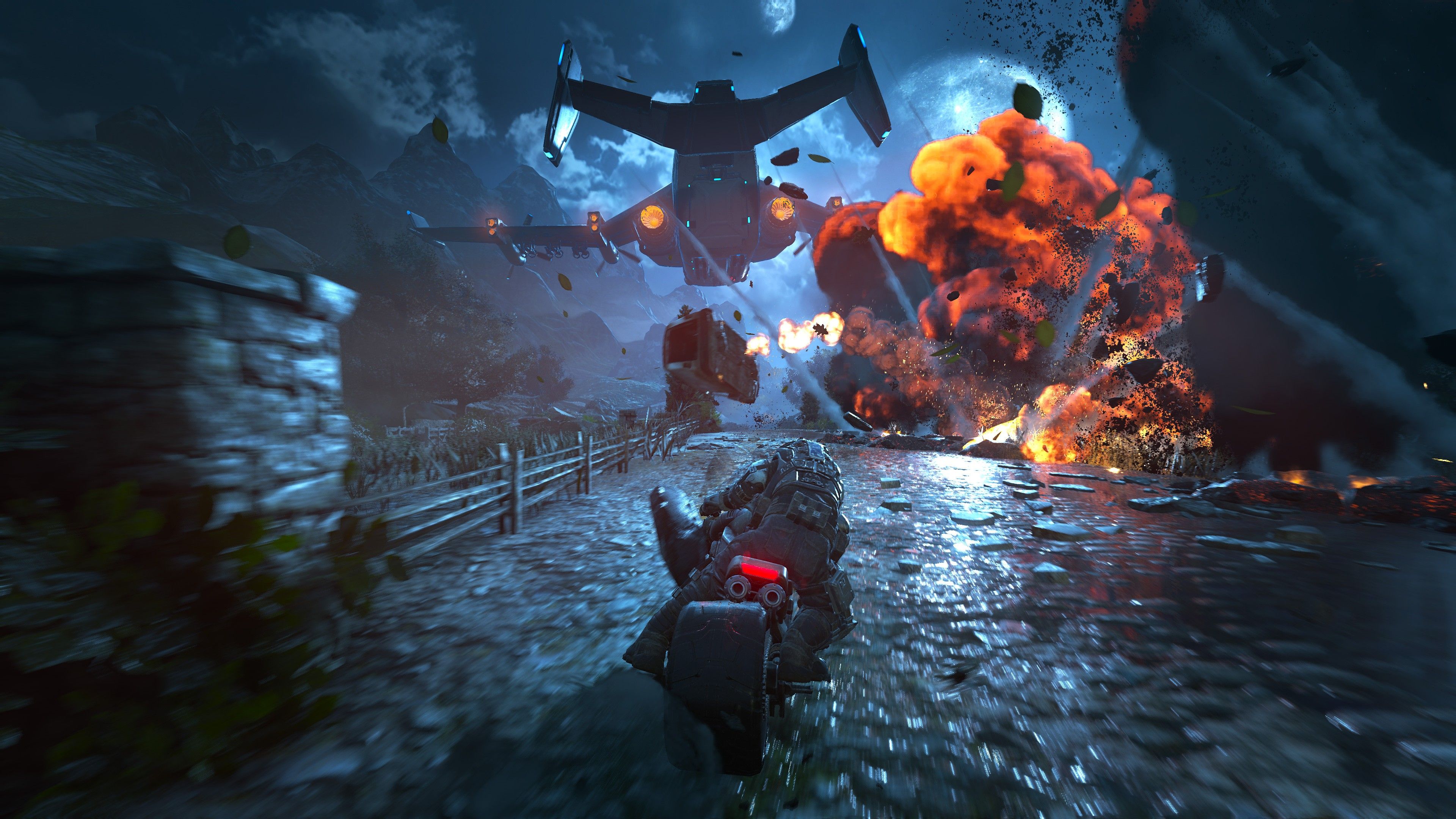 Explosion, Militärflugzeug, Straße, Krieg, Shooter, 4K, Hintergrundbild für den PC