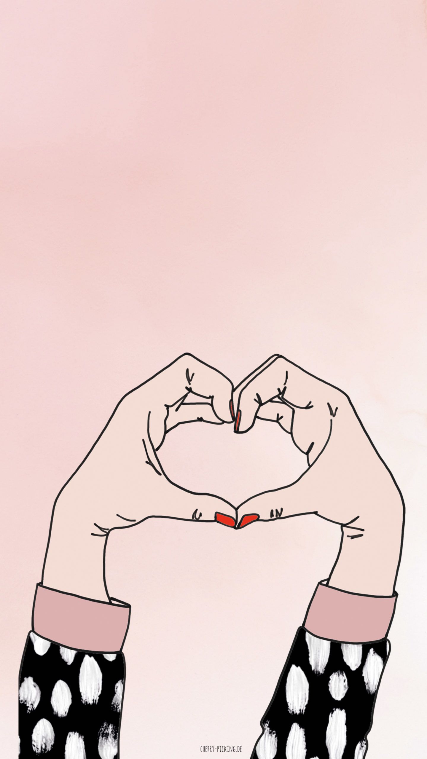 Herzhände, Roter Faden, Line Art, Rosa, Liebe, QHD+, Handy-Hintergrund im Hochformat