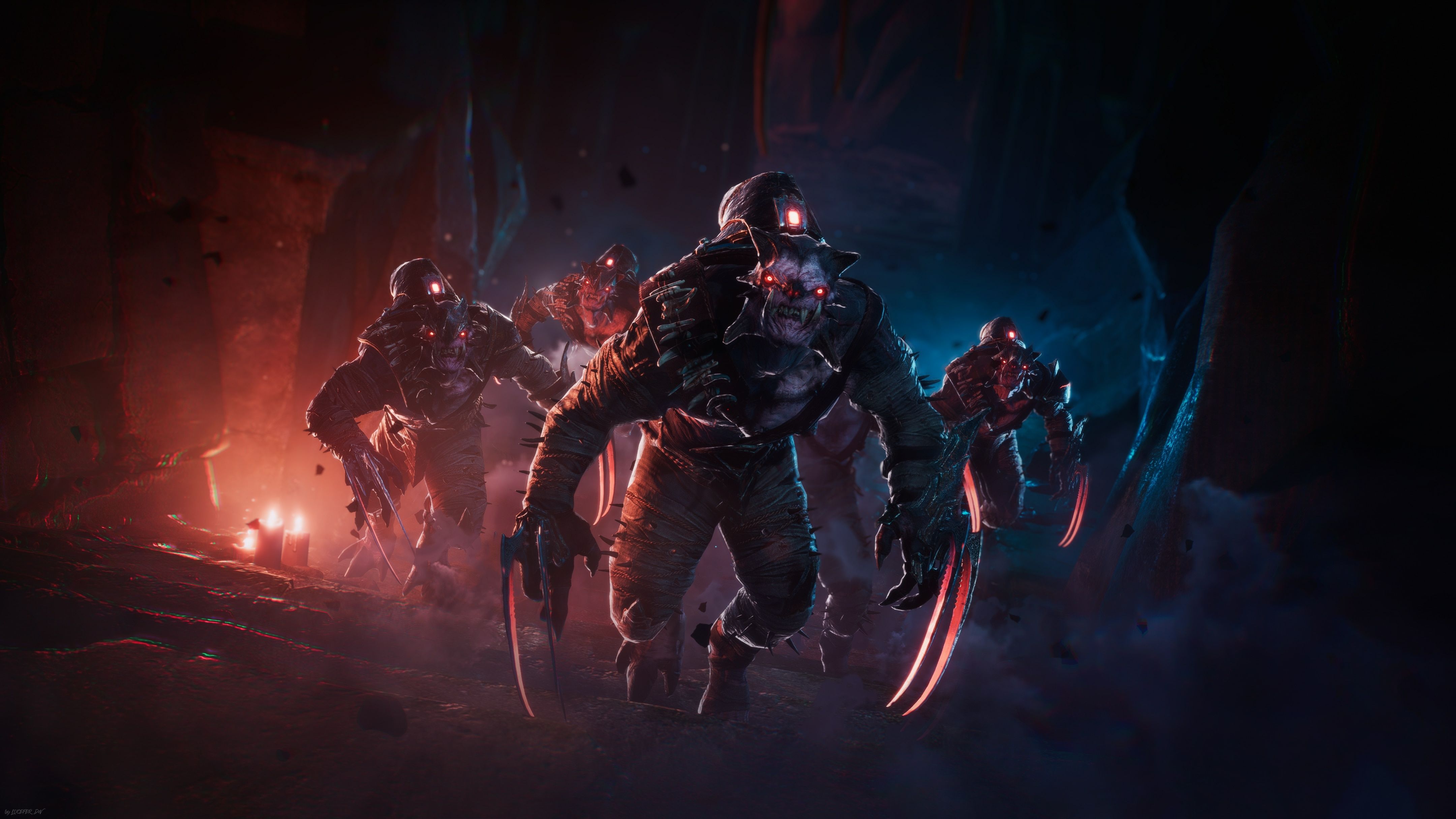 Monster, Soldaten, Horror, Dunkelrot, Shooter, 16:9, 4K-Hintergrundbild für den Desktop