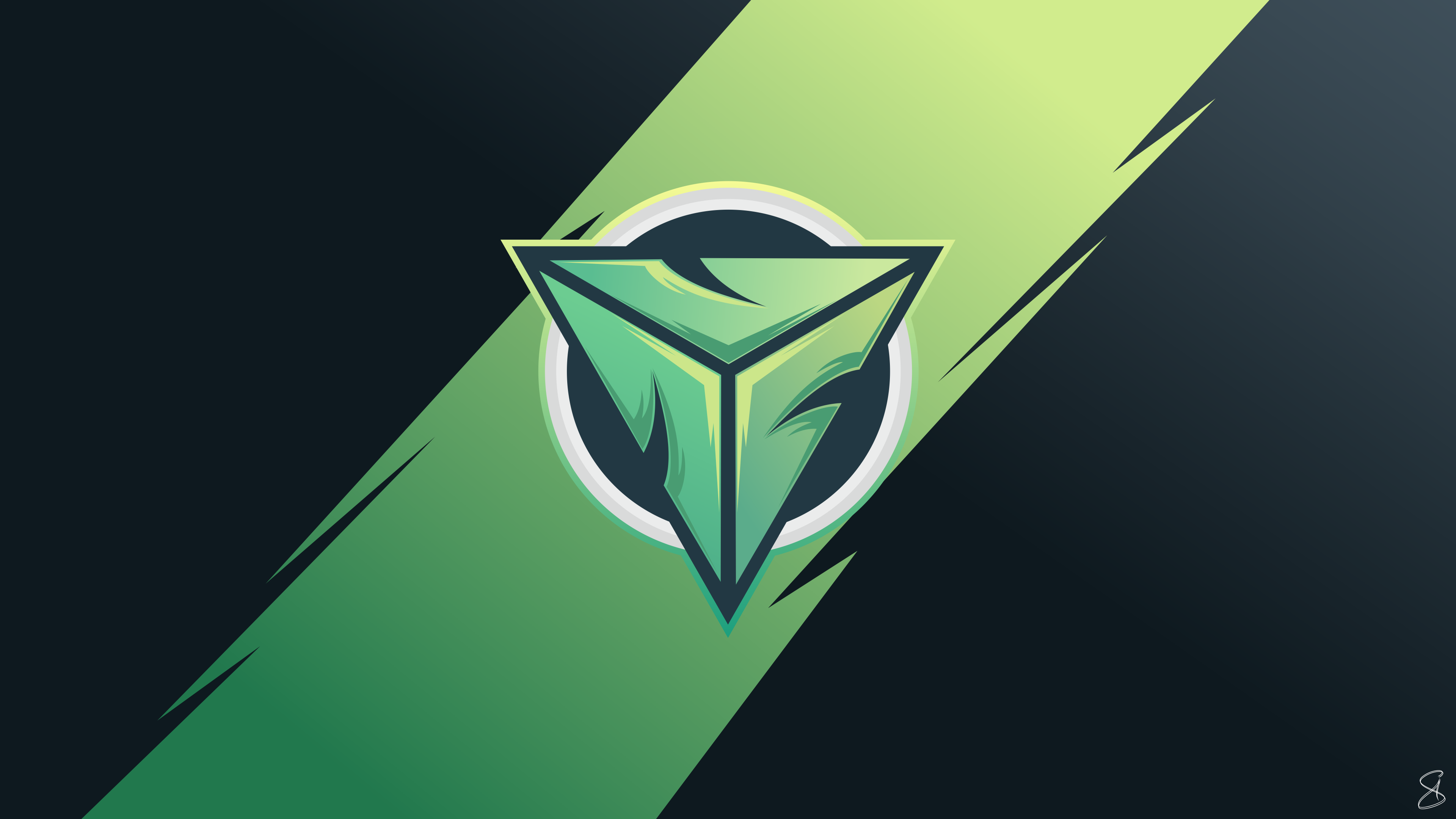 Logo, Dreieck, Grün, Minimalismus, E-Sport, 4K, Hintergrund für den Desktop