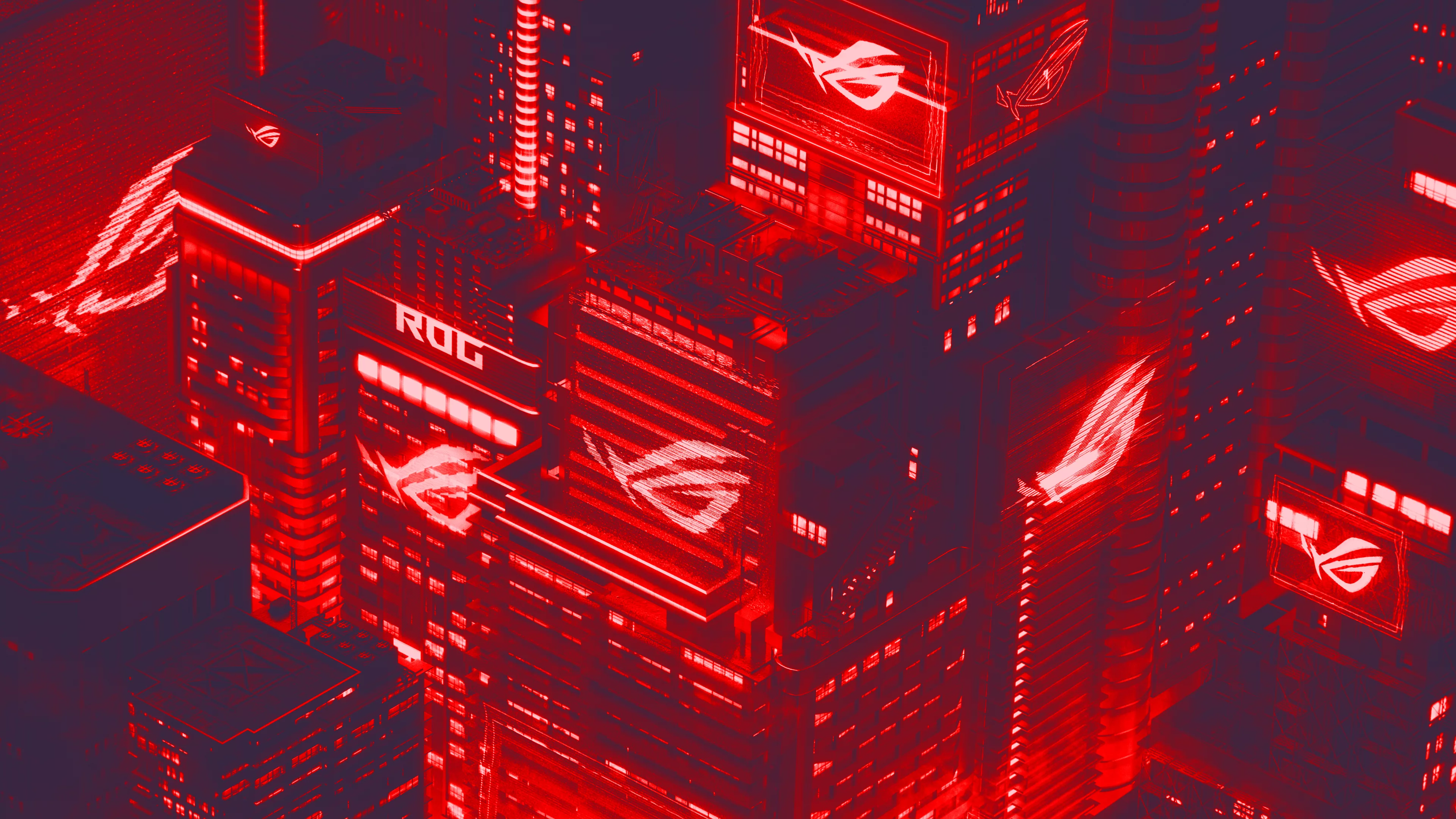 Republic of Gamers, ROG, Stadt, Rot, Isometrisch, 16:9, 4K-Hintergrundbild für den Desktop