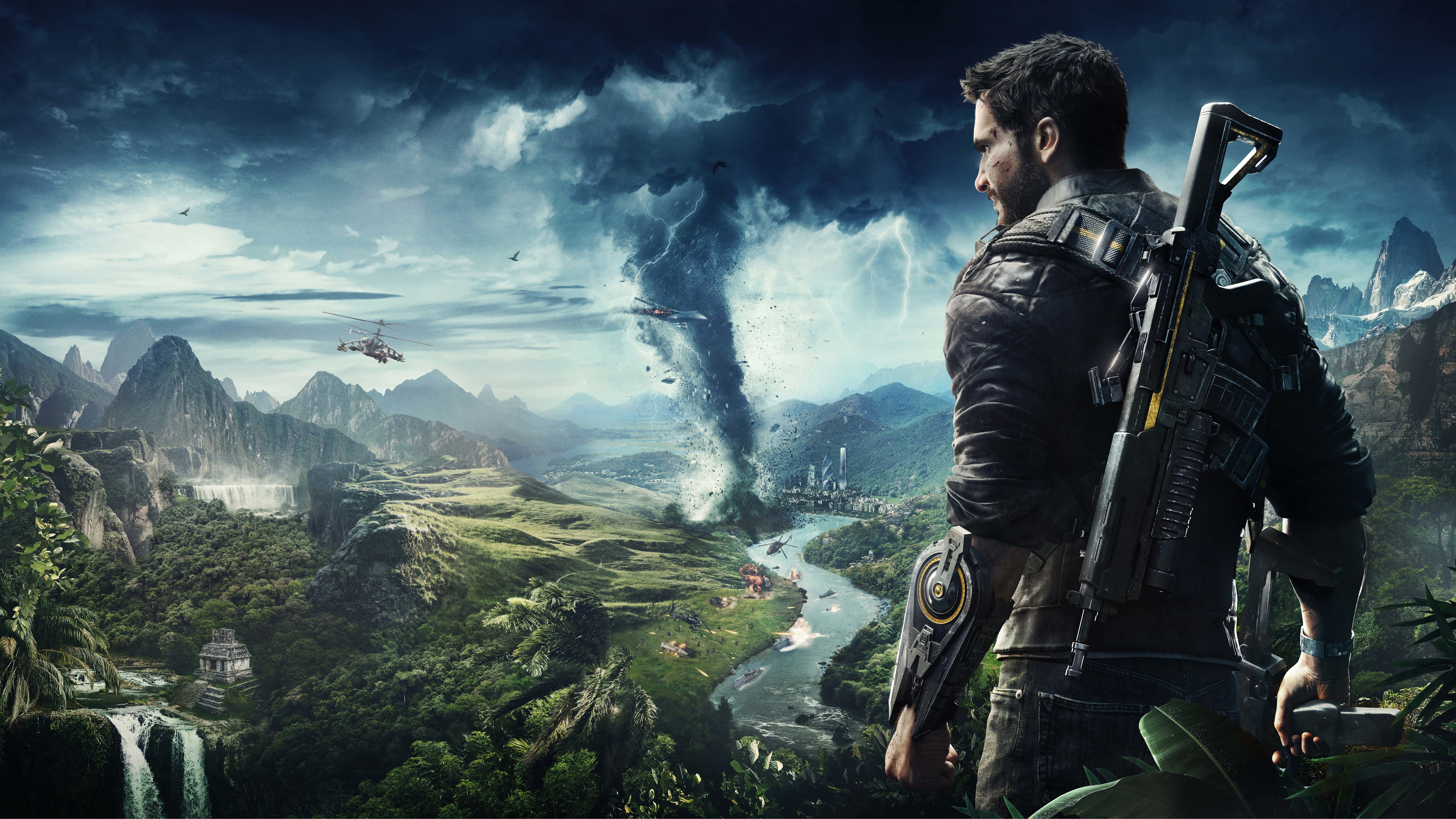 Rico Rodriguez, Just Cause 4, Tornado, Dschungel, Berge, 8K, Breitbild-Hintergrundbild