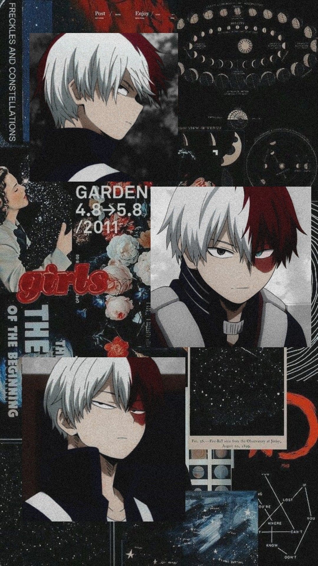 Shoto Todoroki, My Hero Academia, Anime, Collage, Rot-Schwarz, HD, iPhone-Hintergrundbild