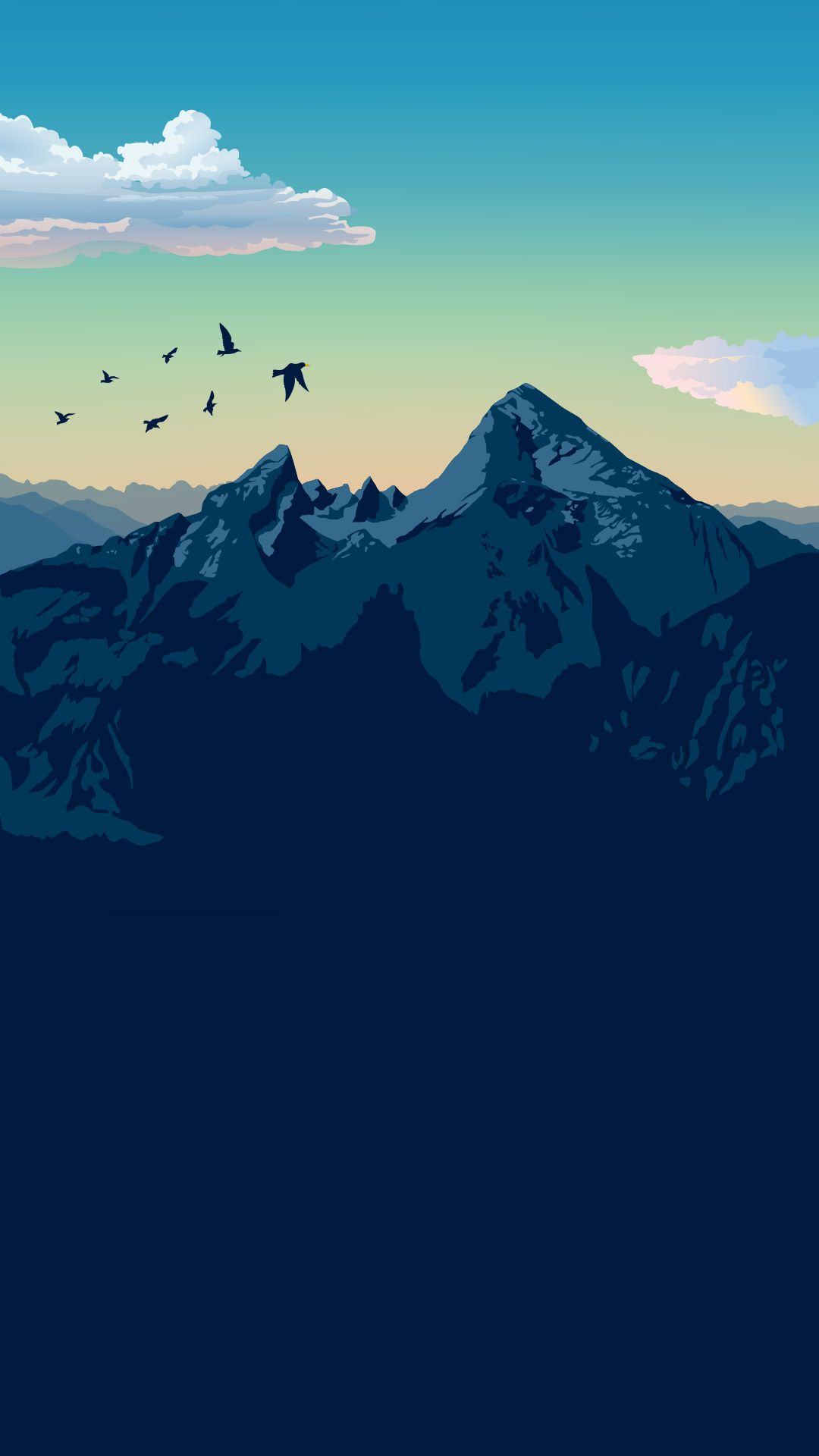 Berge, Vögel, Illustration, Dunkelblau, Minimalismus, Full HD, Sperrbildschirm fürs iPhone