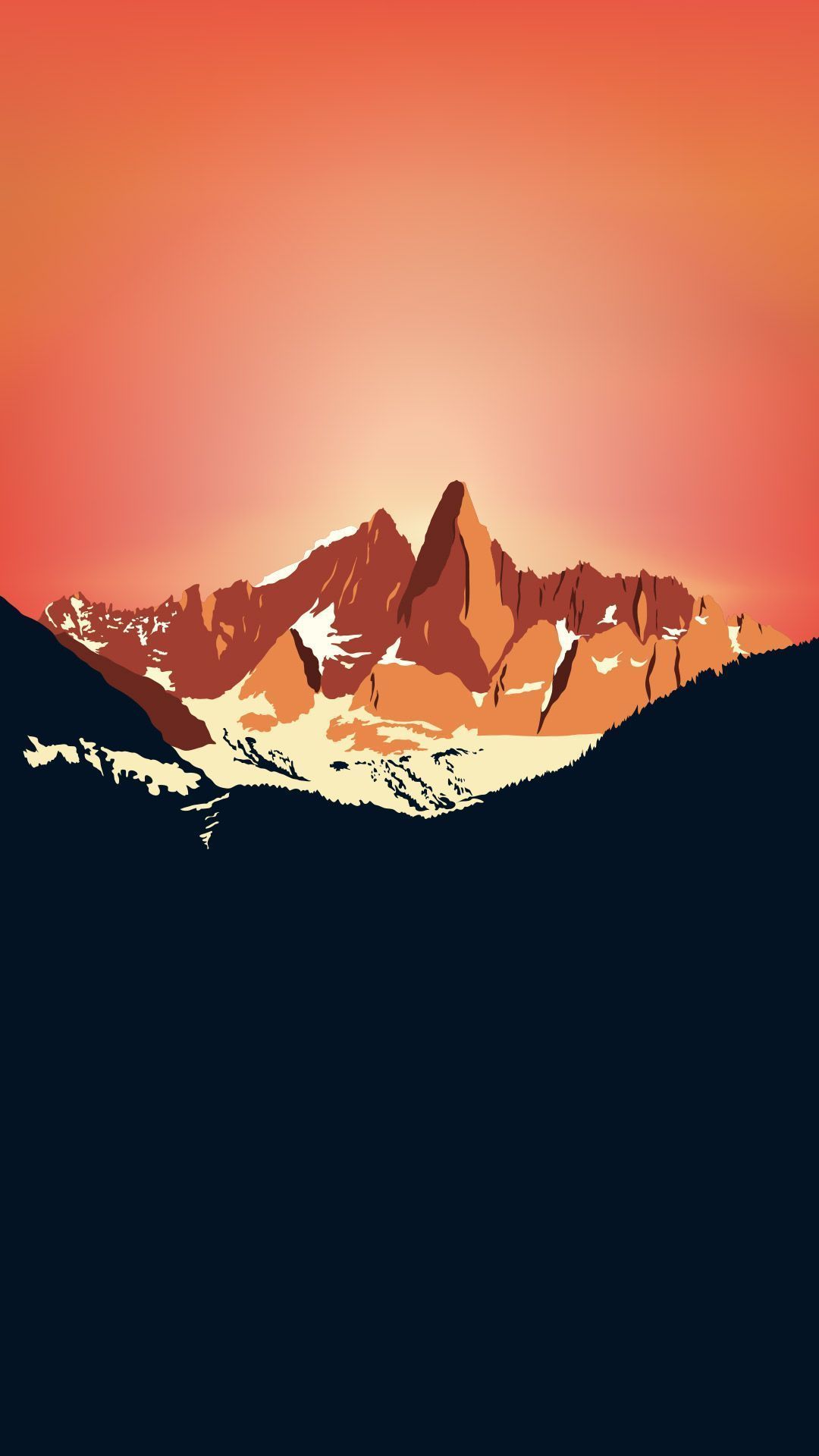 Berggipfel, Sonnenuntergang, Illustration, Minimalismus, Full HD, Handy-Hintergrund