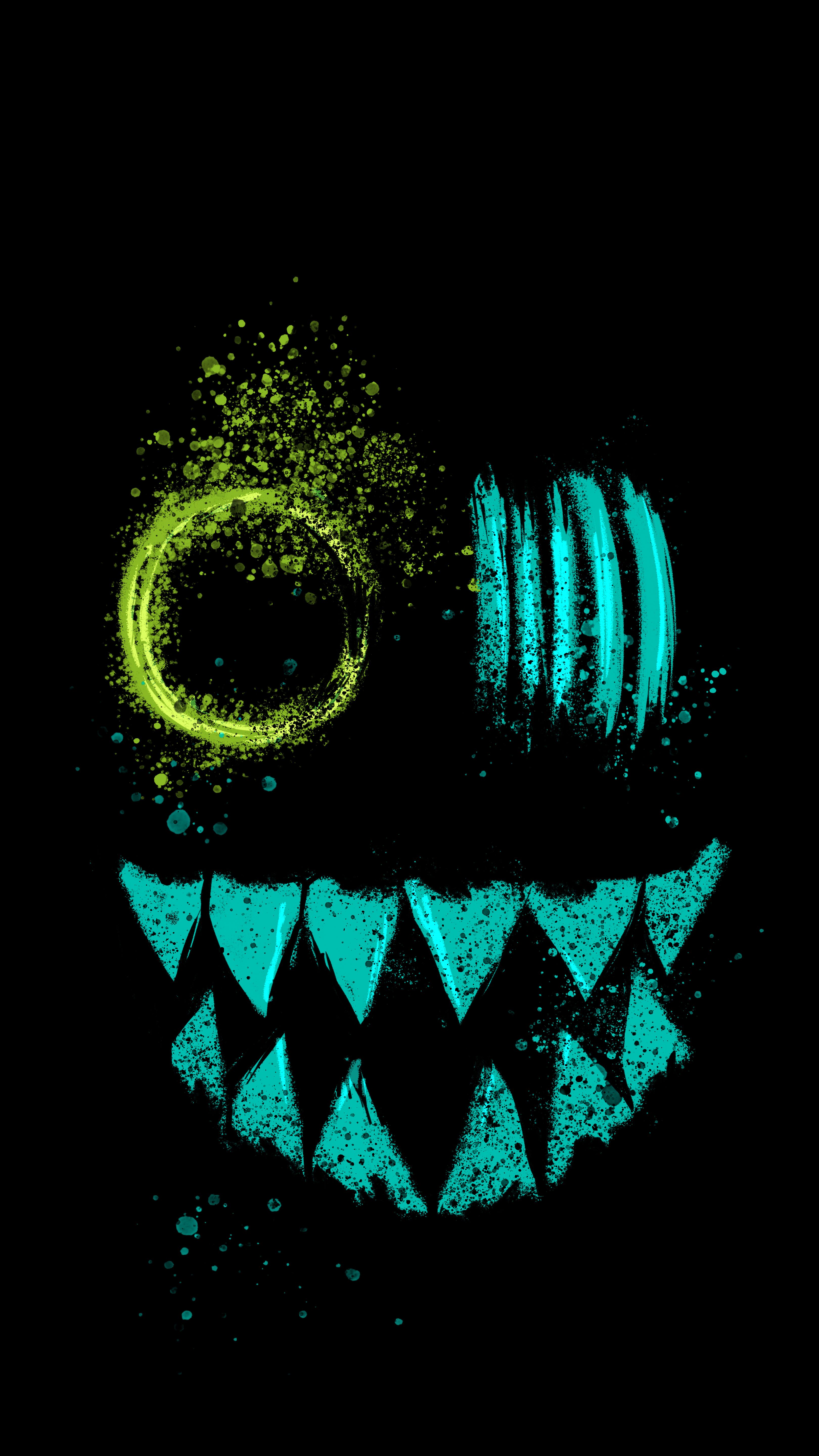 Smiley, Grinsen, Neonfarben, Schwarzer Hintergrund, QHD+, Sperrbildschirm fürs iPhone