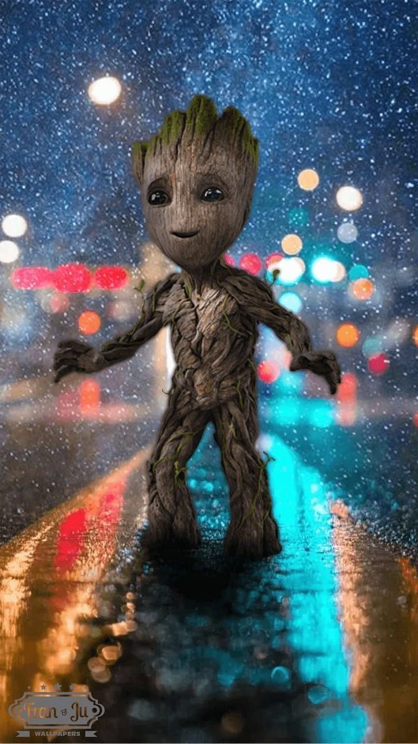 Baby Groot, Groot, Guardians of the Galaxy, Marvel, Bokeh, Neonlicht, HD, Handy-Hintergrund
