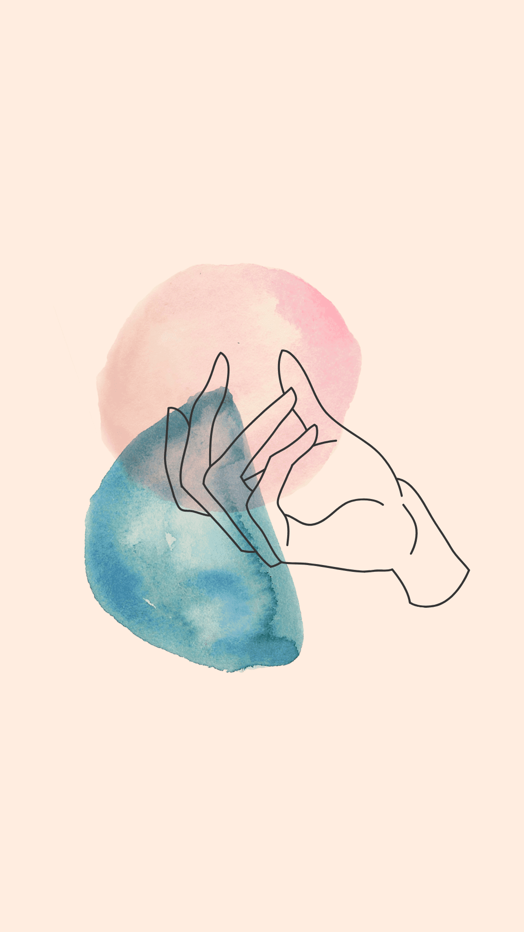 Hände, Line Art, Aquarell, Pfirsich, Minimalistisch, Full HD, Hintergrundbild fürs Handy