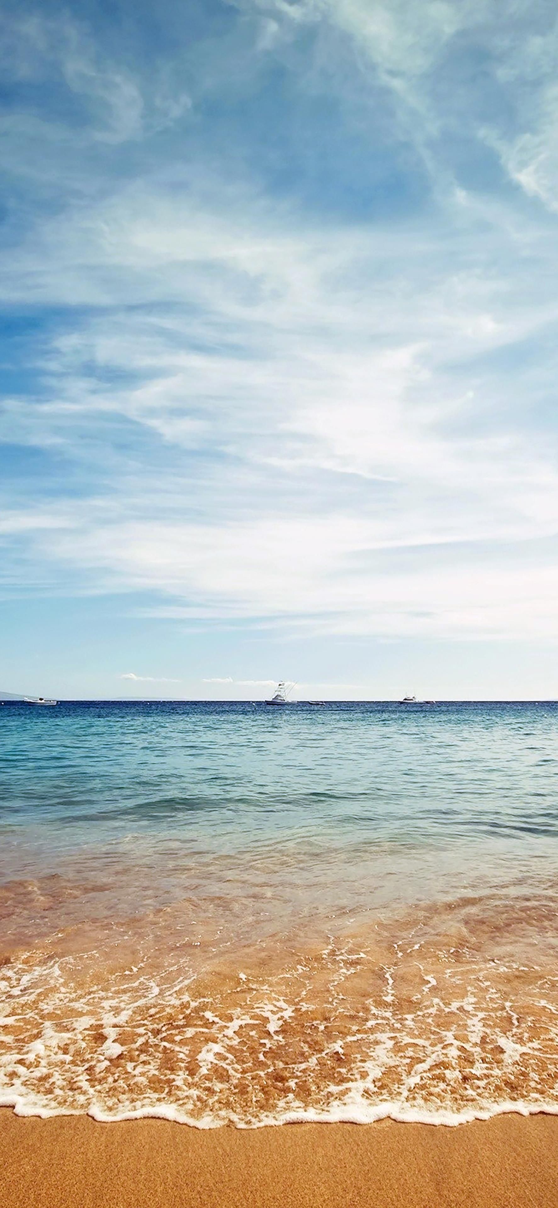 Strand, Meer, Wolken, Blauer Himmel, Sommer, QHD+, Handy-Hintergrund im Hochformat