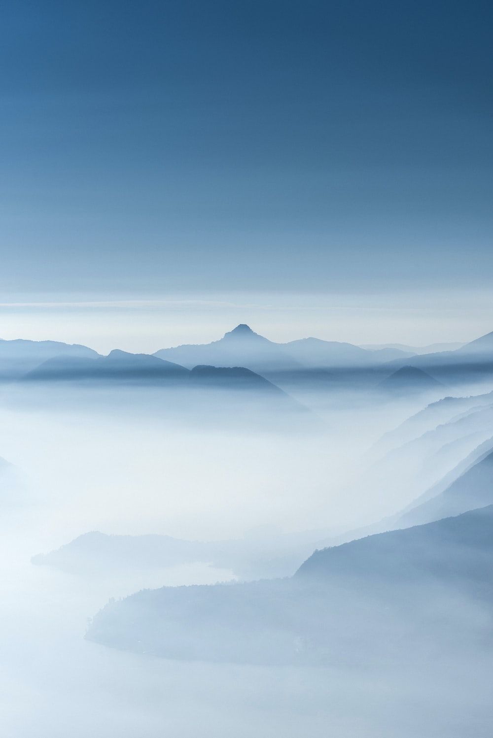 Nebel, Berge, Blau, Minimalismus, HD, Hintergrundbild fürs Tablet
