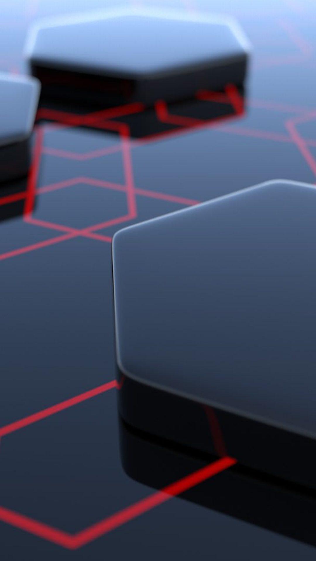 Sechsecke, 3D-Render, Rote Linien, Dunkelblau, Full HD, Handy-Hintergrund im Hochformat