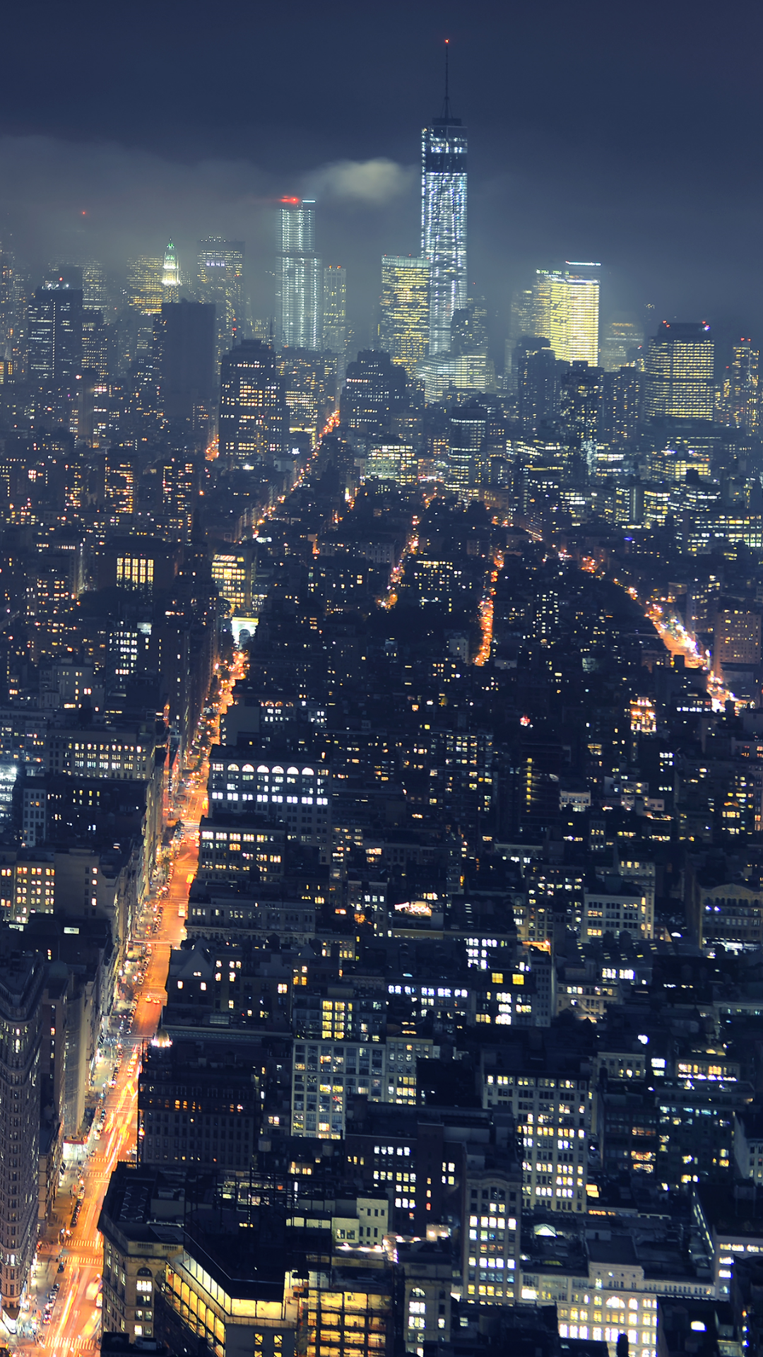 Stadt, Nacht, Wolkenkratzer, Lichter, Luftaufnahme, Full HD, Hintergrundbild fürs Handy