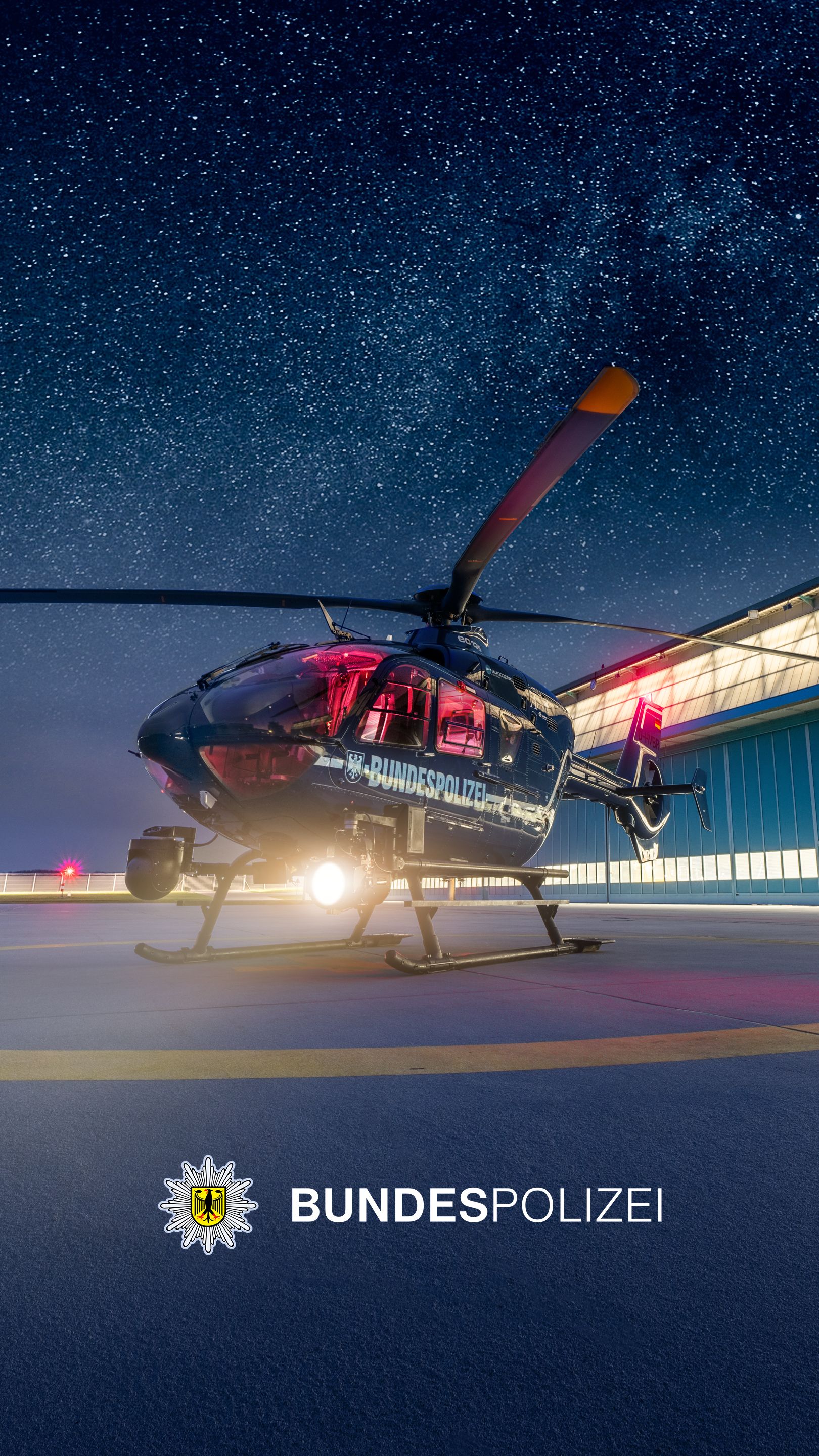 Bundespolizei, Hubschrauber, Sternenhimmel, Nacht, QHD+, Hintergrundbild fürs Handy