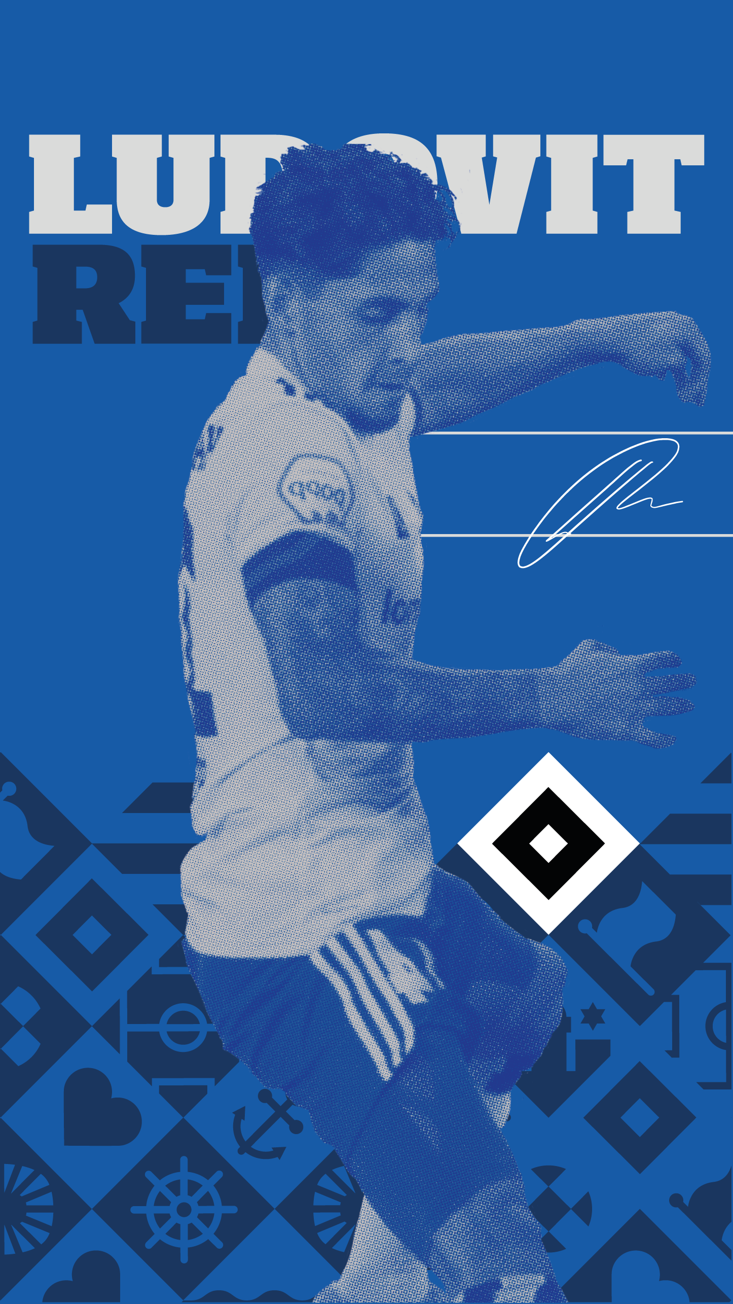 Ludovit Reis, Hamburger SV, Fußballspieler, Fußball, Blau, Grafikdesign, QHD+, Handy-Hintergrundbild